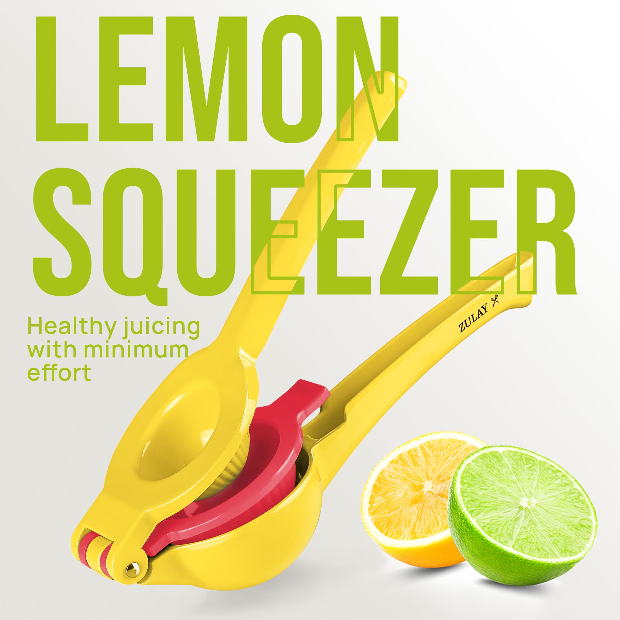 Zulay Kitchen Metal 2-in-1 Lemon Squeezer - Sturdy Max Extraction Hand Juicer Lemon Squeezer Gets Every Last Drop - Easy to Clean Manual Citrus Juicer - Easy-Use Lemon Juicer Squeezer - Yellow/Green