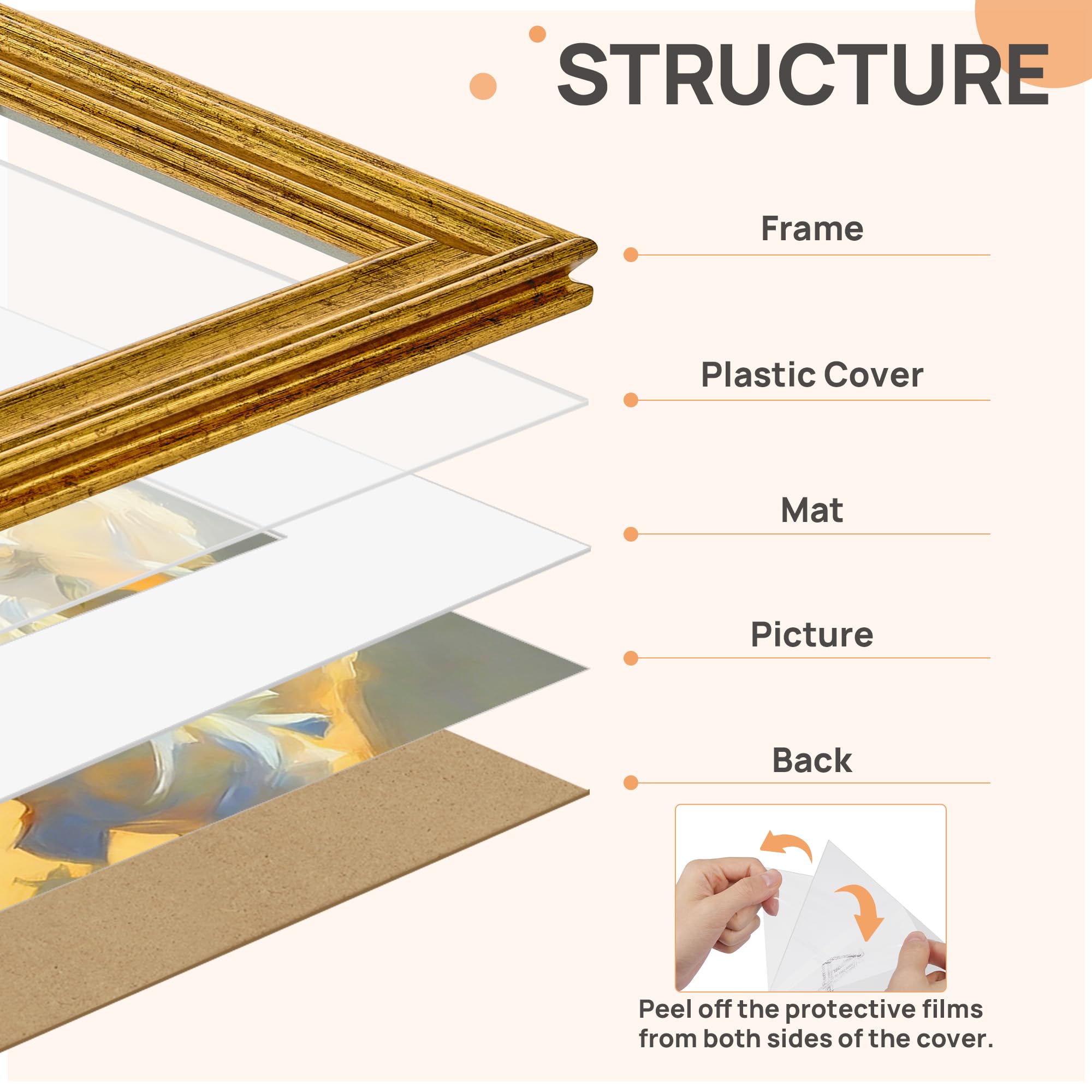 upsimples Vintage 8x10 Picture Frame, Antique Gold Frames Display 5x7 with Mat or 8 x 10 Without for Wall or Tabletop Decor, 1pack