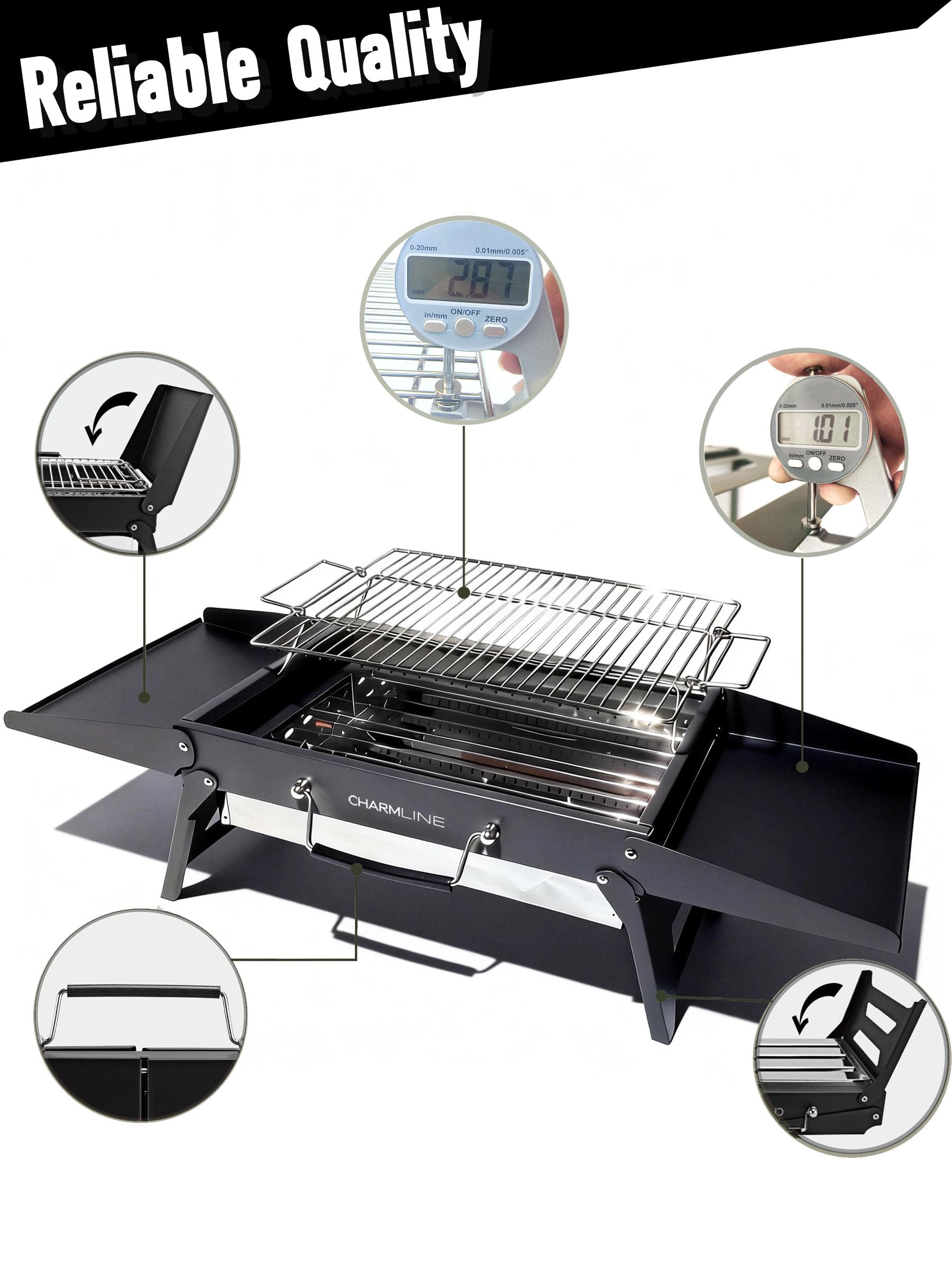 Charmline 14 x 9 inches Portable Charcoal BBQ Grill, Foldable Compact Camping Barbecue for 1–3 People, Ideal for Garden, Beach, Picnic & Tabletop Use, Green