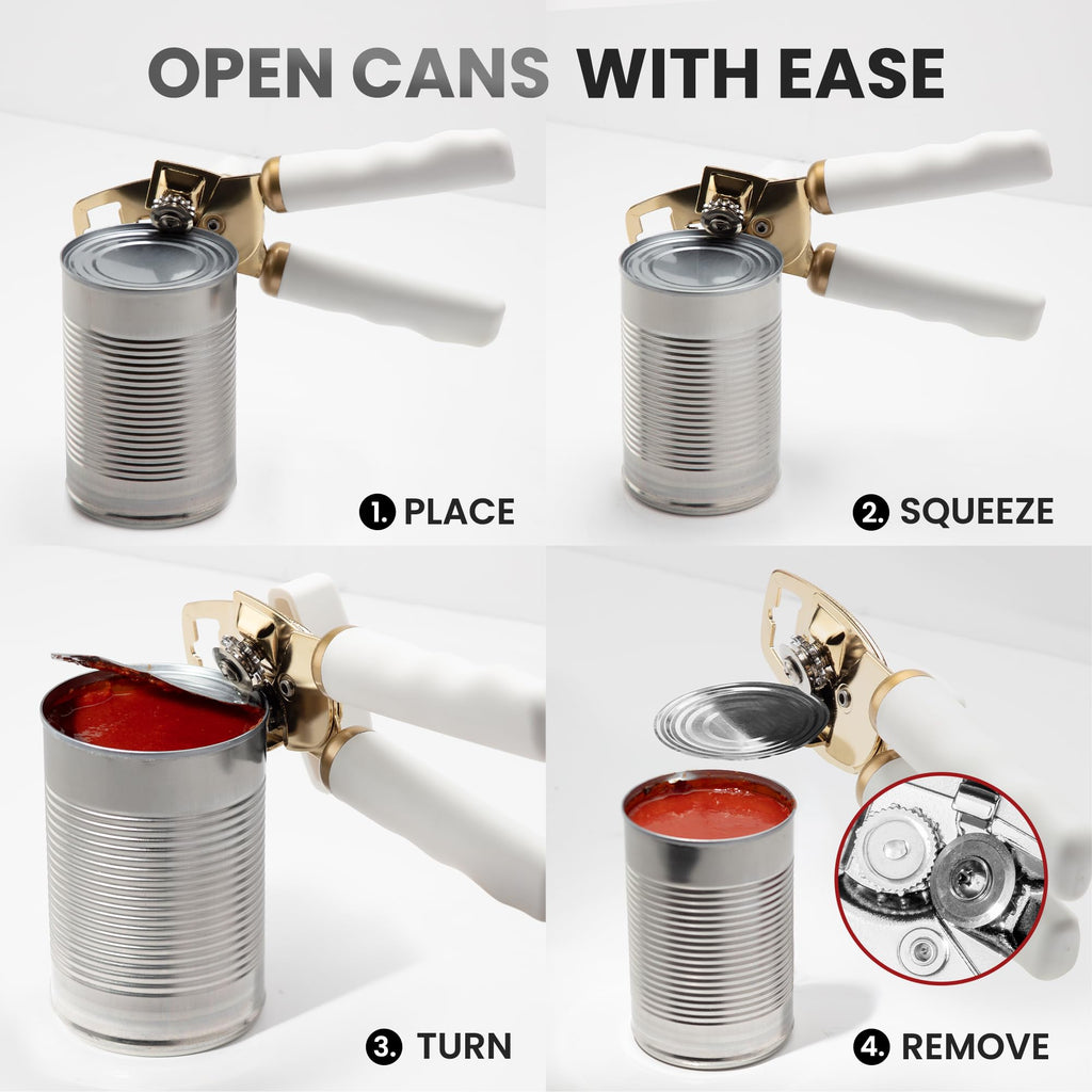 Zulay Kitchen COMFY™ Can Opener Manual with Bottle Opener - Rust Proof Stainless Steel Manual Can Opener With Turn Knob & Comfy Soft Grip Handles - Black