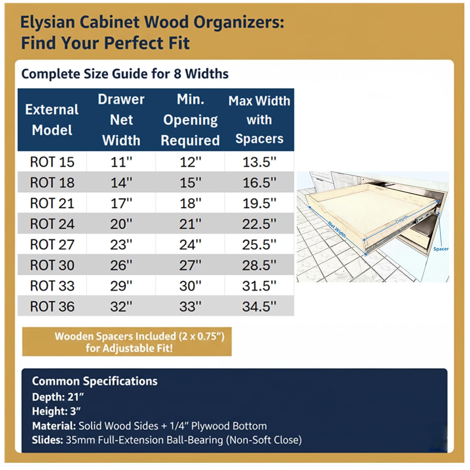 Elysian Under Desk Drawers 30" W × 21" D Add-on Drawers for Under Desk or Cabinet, Multipurpose Drawer Storage for Office Supplies, Smooth Pull Out Cabinet Organizer