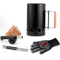 WILLBBQ Charcoal Chimney Starter Great for Fireplace, BBQ, Fire Pits, Barbecues, Chimineas, Campfires, Pizza Ovens - Zinc Steel BBQ Kit, 20 Starters, Heat Resistant Gloves Blower (Bright Black)