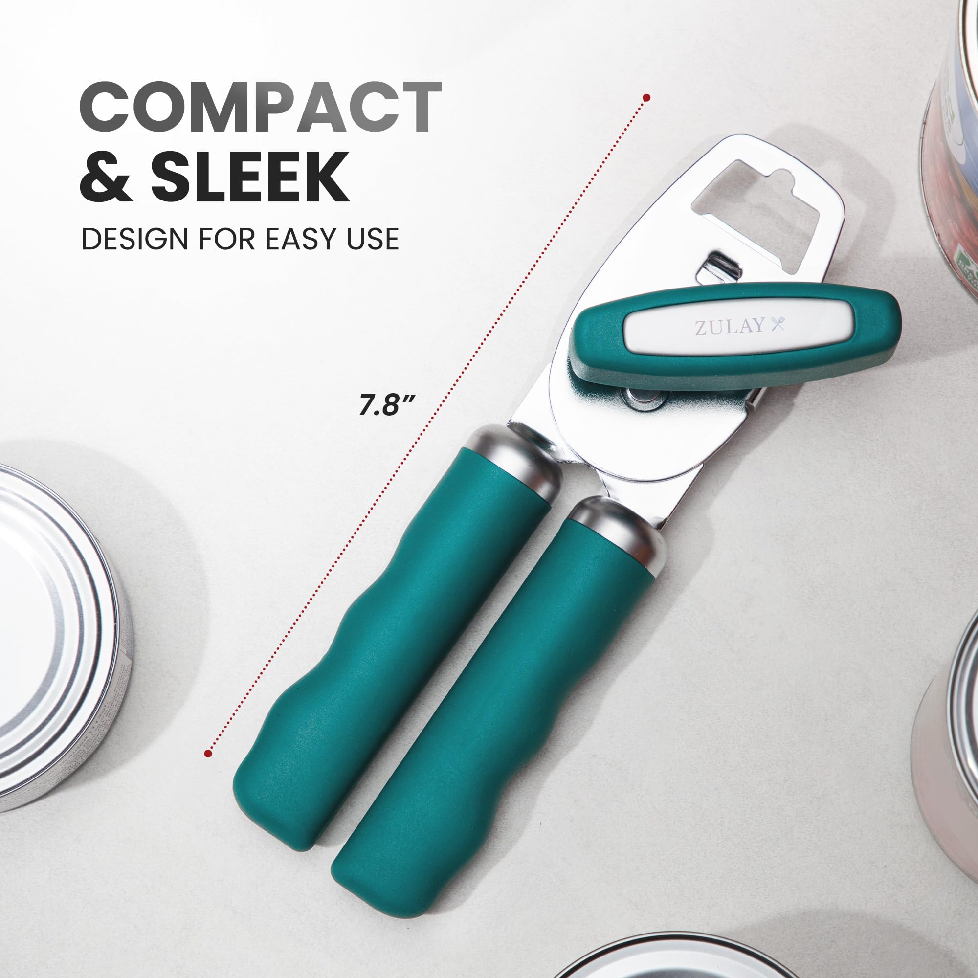 Zulay Kitchen COMFY™ Can Opener Manual with Bottle Opener - Rust Proof Stainless Steel Manual Can Opener With Turn Knob & Comfy Soft Grip Handles - Black