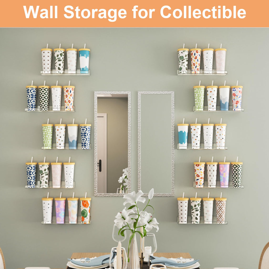 upsimples Acrylic Shelves for Bathroom Storage, 15" Floating Shelves Wall Organizer for Perfume, Make up, Skincare, Kids Bookshelf for Bedroom, Nursery, Living Room Decor, Clear, 4 Pack
