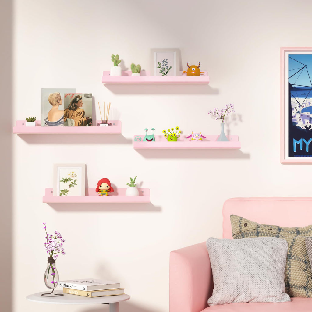 upsimples Acrylic Shelves for Bathroom Storage, 15" Floating Shelves Wall Organizer for Perfume, Make up, Skincare, Kids Bookshelf for Bedroom, Nursery, Living Room Decor, Clear, 4 Pack