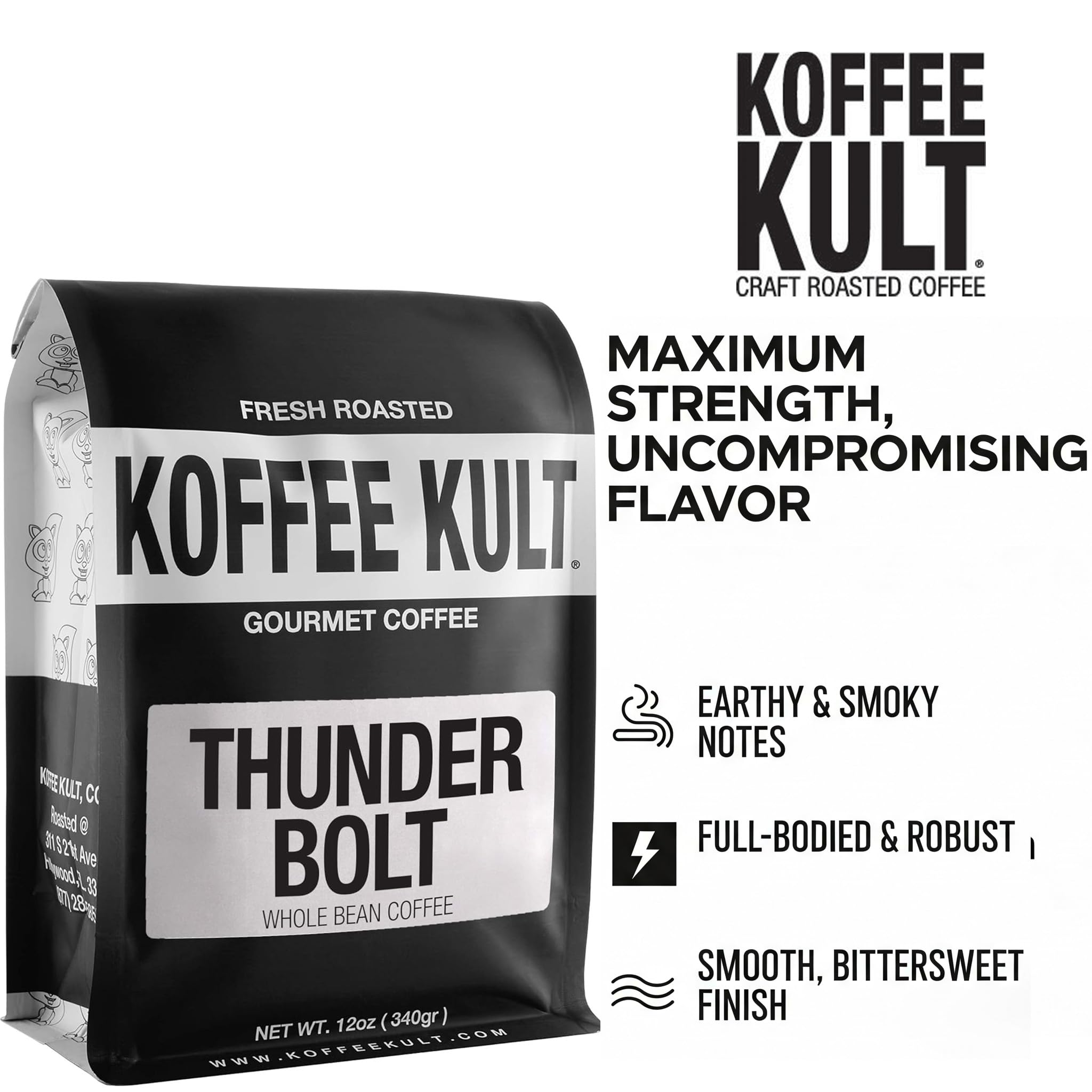 Koffee Kult Dark Roast Whole Bean Coffee - Small Batch 100% Arabica Gourmet Blend, Smooth and Well Balanced Artisan Roasted in 32oz Resealable Package