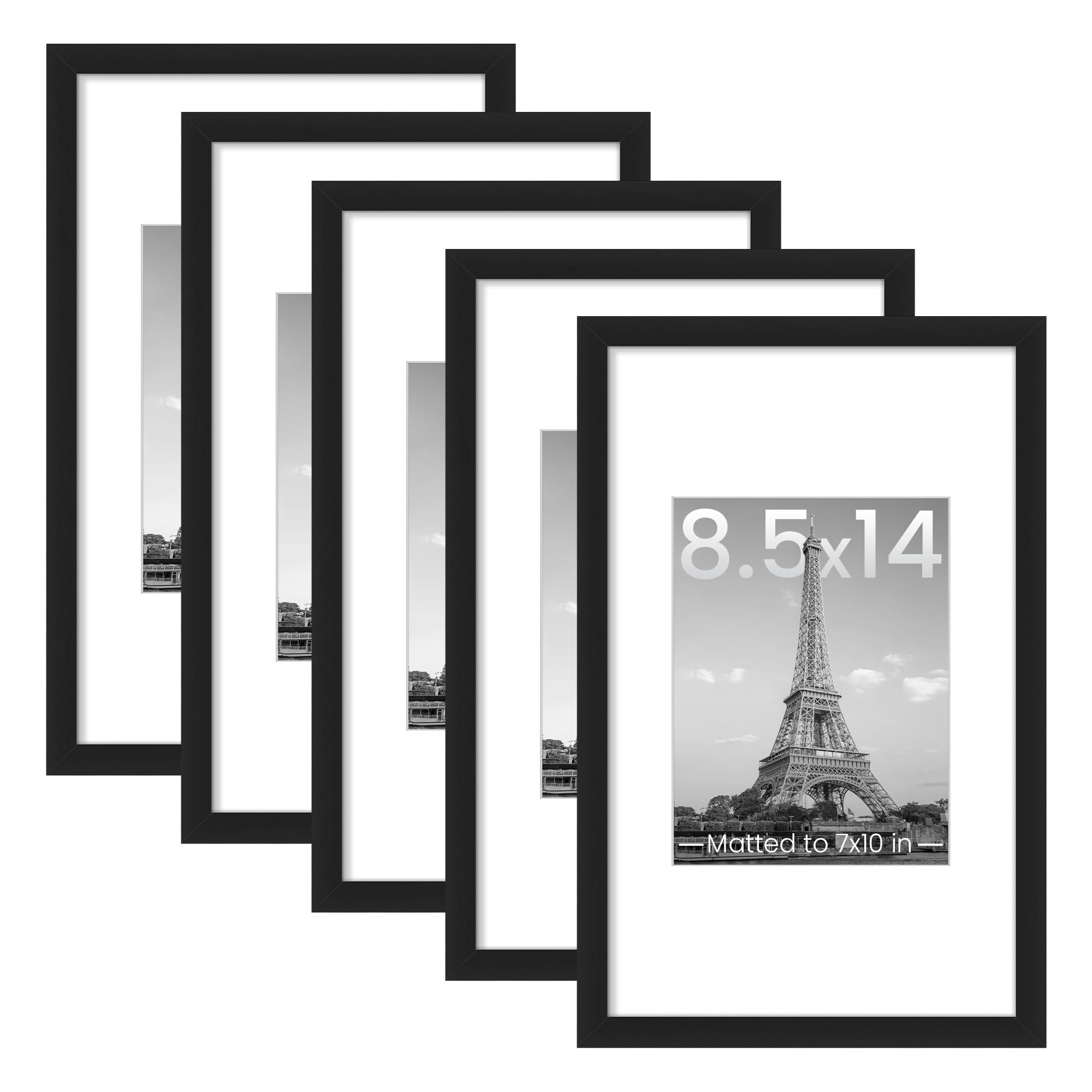 upsimples 8x10 Picture Frame Set of 5, Display Pictures 5x7 with Mat or 8 x 10 Without, Wall Gallery Photo Frames, Black