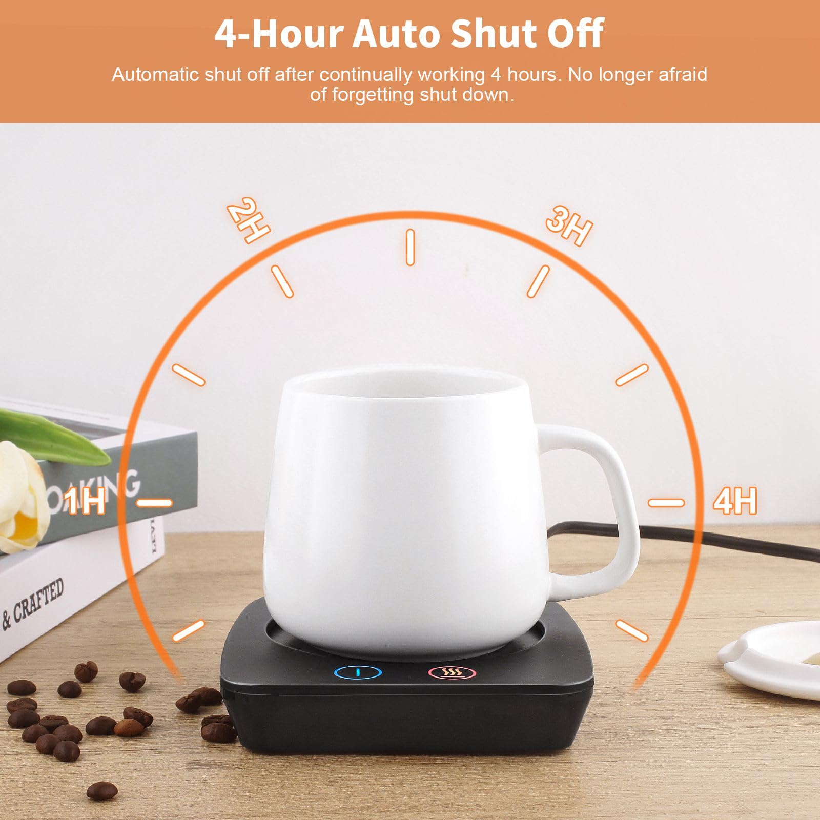 VOBAGA Imitation Wood Grain Coffee Cup Warmer & Mug Warmer for Desk, Electric Coffee Warmer Plate with 3-Temp Settings for Tea, Cocoa, Milk with Auto Shut Off After 4 Hours, Coffee Gifts for Women Men