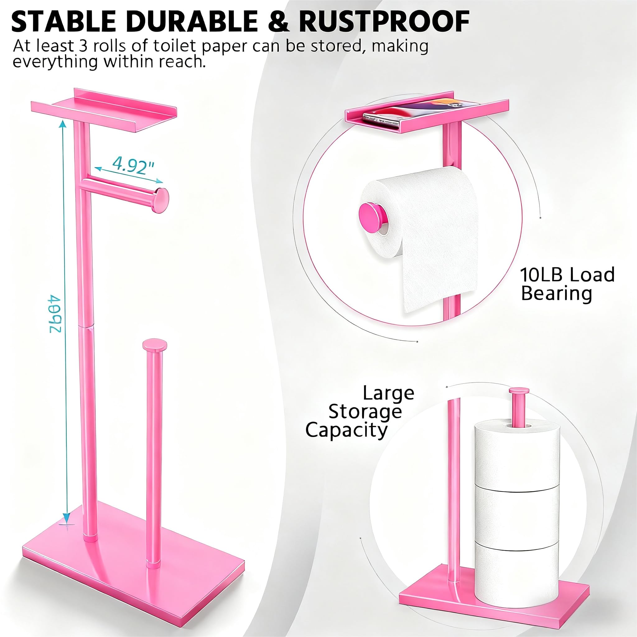 CISILY Black Toilet Paper Holder Stand with Phone Shelf, Bathroom Toliet Decor Decoration. Tissue Roll Free Standing Storage, Rv Accessories, Apartment Restroom Household Home Essentials