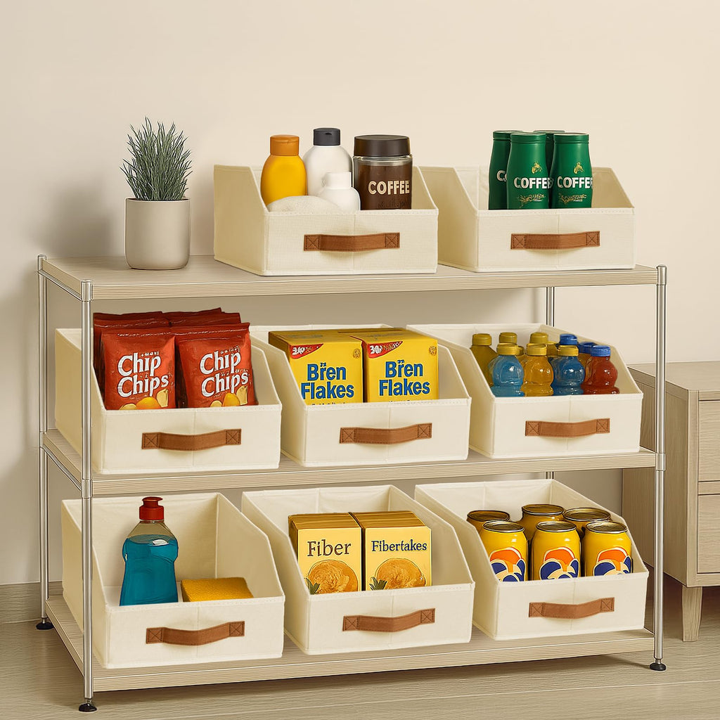 Homsorout Fabric Storage Bins for Organizing - 6 Pack Large Trapezoid Collapsible Storage Bins with Front Handle, Closet Organizers and Storage for Bedroom, Home Shelves, Small Spaces, Beige