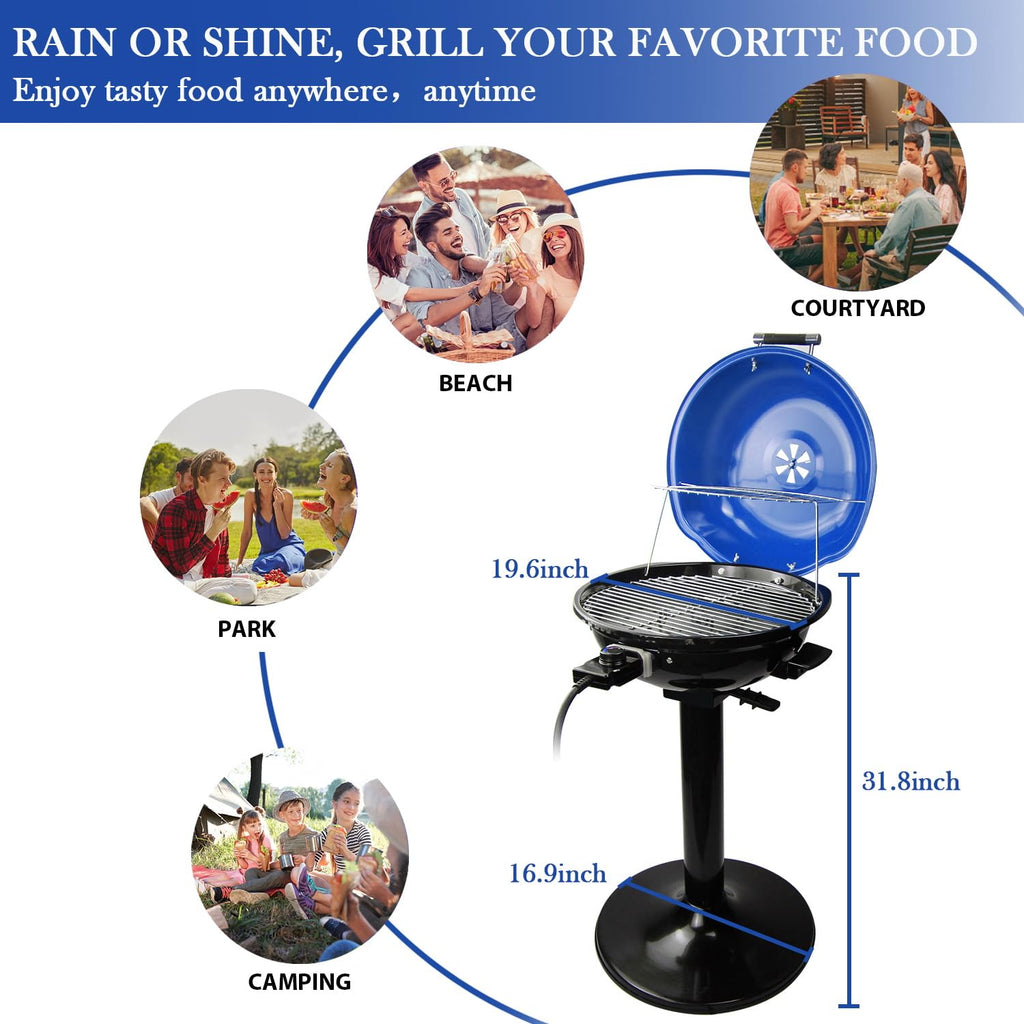 Electric Grill, Techwood Indoor/Outdoor Electric BBQ Grill, 1600W Portable Removable Stand Grill with Adjustable Heat & Drip Tray, Double Layer Design for Party, Patio & Backyard (Black)