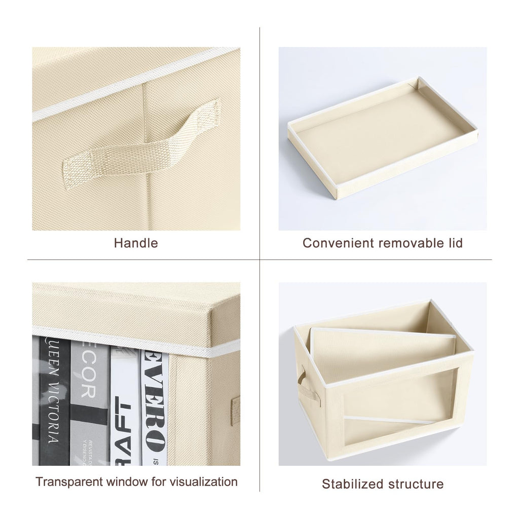 Homsorout Storage Bins with Lids - Fabric Closet Storage Bins with Window, Collapsible Baskets for Shelves 4 Pack, Home Decorative Boxes for Clothes, Closet, Office, Grey