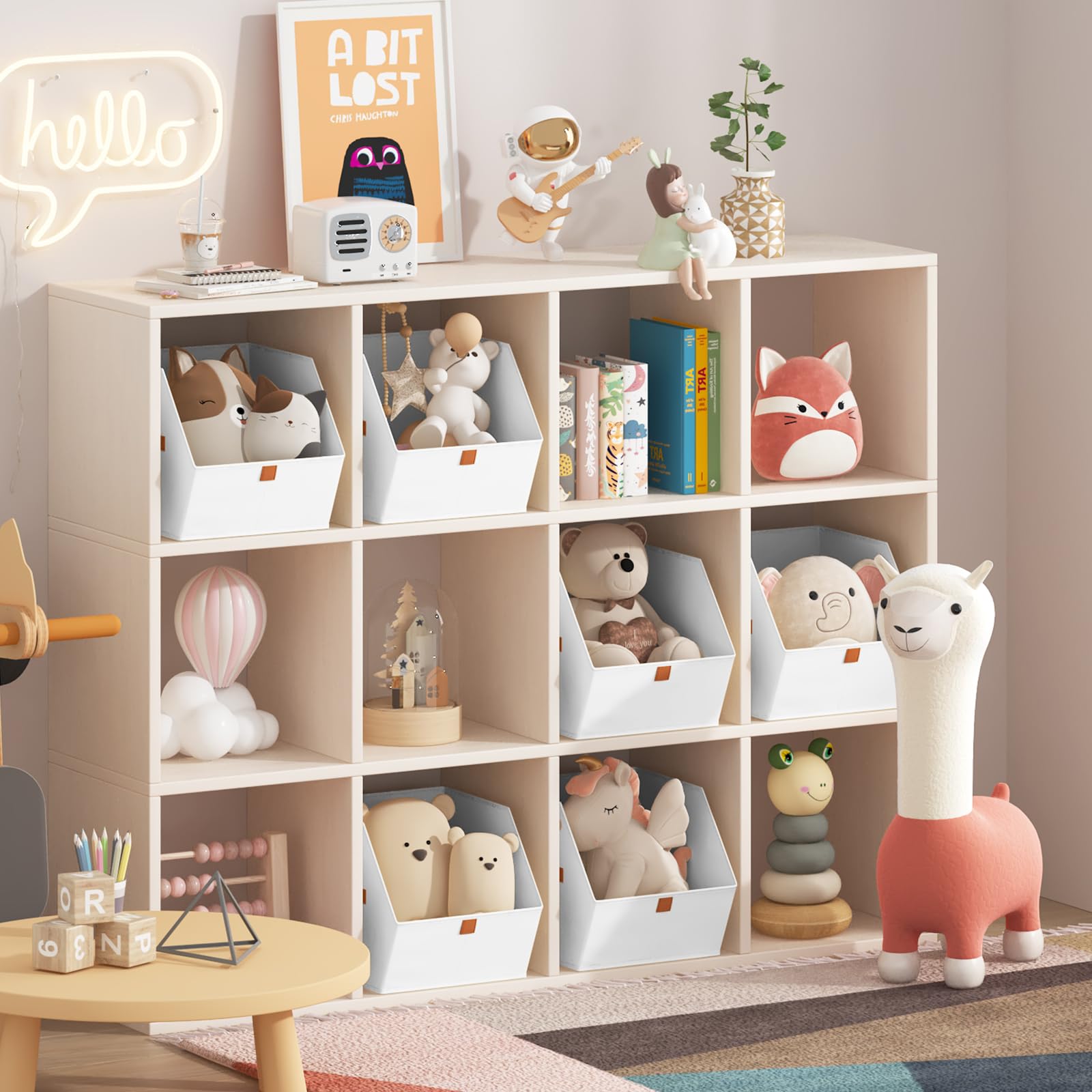 Homsorout Fabric Closet Storage Cubes - 6 Pack Square Storage Bins with Dual Handles for Clothes, Towels, Toys, Cube Storage Organizers for Bedroom, Nursery, Shelves, Closet, Small Spaces, Beige
