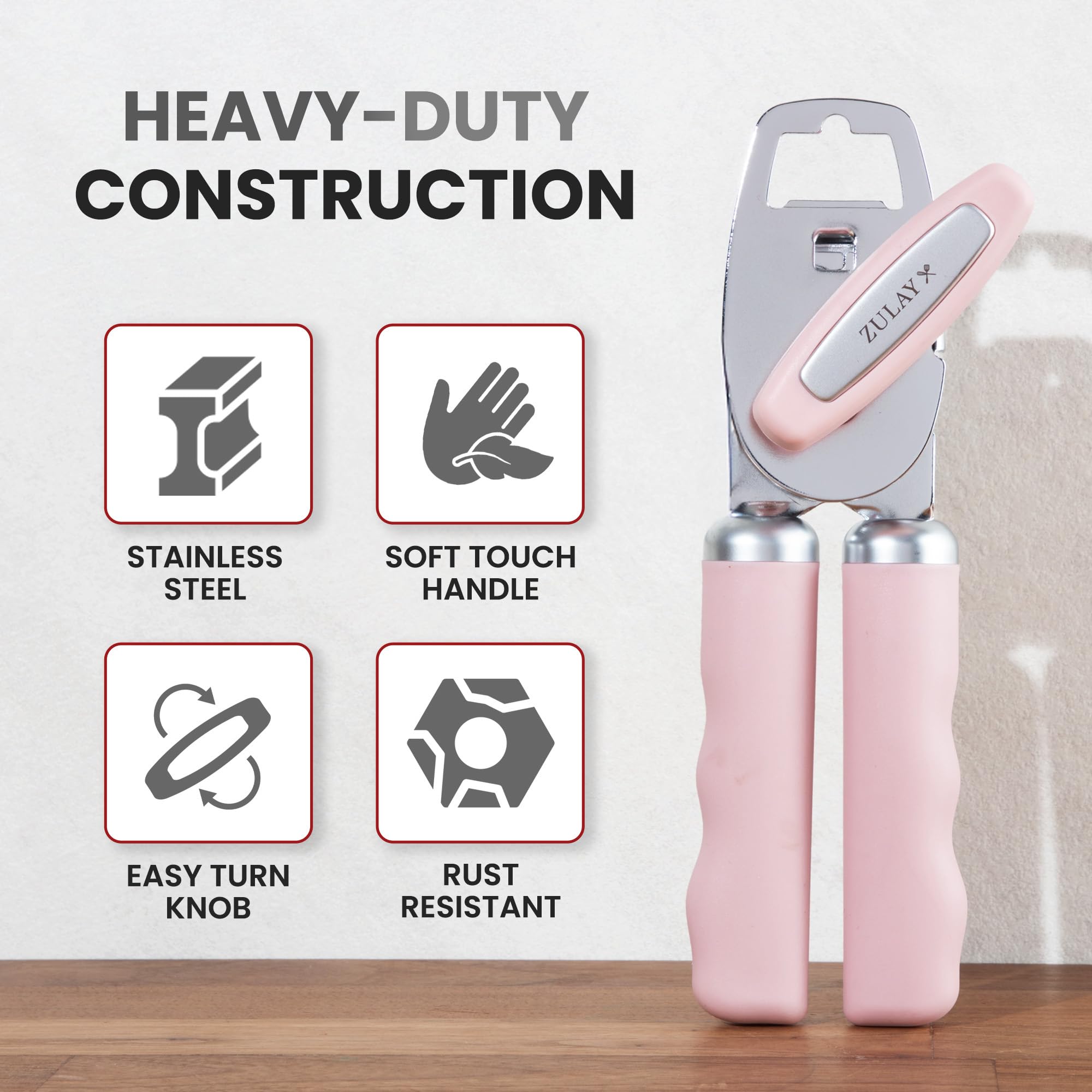 Zulay Kitchen COMFY™ Can Opener Manual with Bottle Opener - Rust Proof Stainless Steel Manual Can Opener With Turn Knob & Comfy Soft Grip Handles - Black