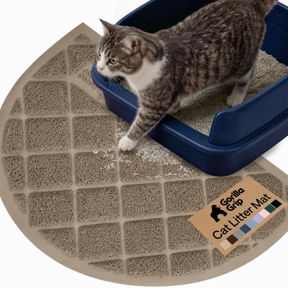 GORILLA GRIP Cat Litter Box Mat, Water Resistant, US Designed Kitty Litter Trapping Mats, Easy to Clean, Scatter Control, Less Mess and Clean Floors, Kitten Supplies for Indoor Cats, 24x17 Grey