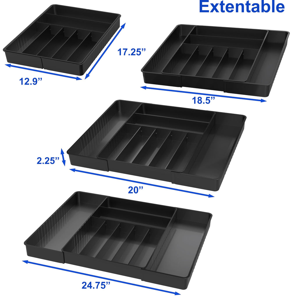 Simple Houseware Expandable & Adjustable Cutlery Drawer Organizer - Large Utensil and Flatware Tray for Kitchen Drawers, White