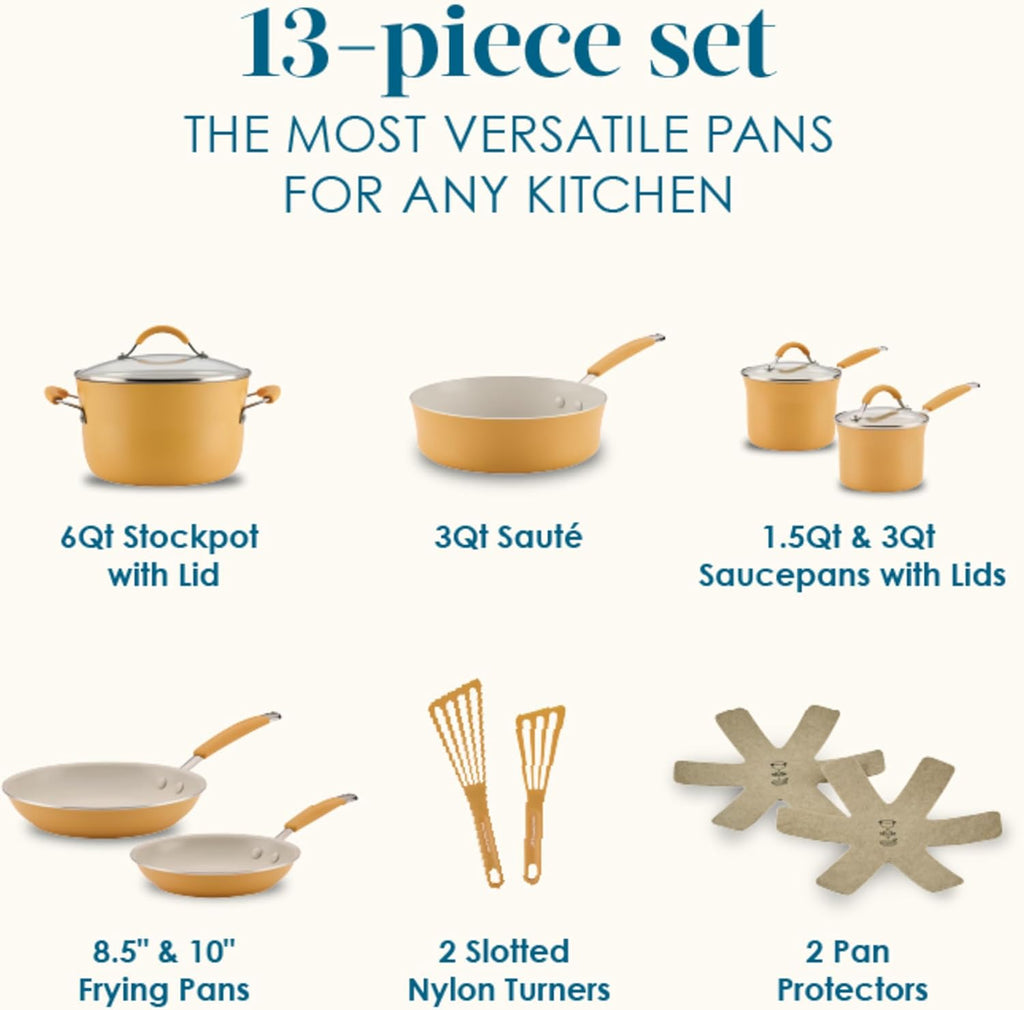 Rachael Ray - 16802 Rachael Ray Cucina Nonstick Cookware Pots and Pans Set, 12 Piece, Sea Salt Gray