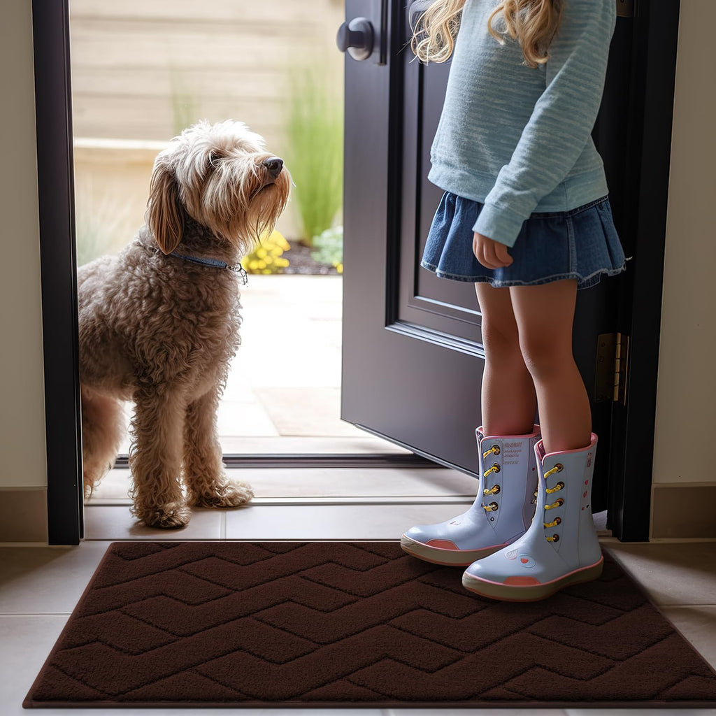 OLANLY Indoor Door Mat, 32x20, Dirt Resistant and Absorbent, Sturdy Non-Slip Rubber Backing, Easy to Clean, Washable Low-Profile Doormat for Entryway, Grey