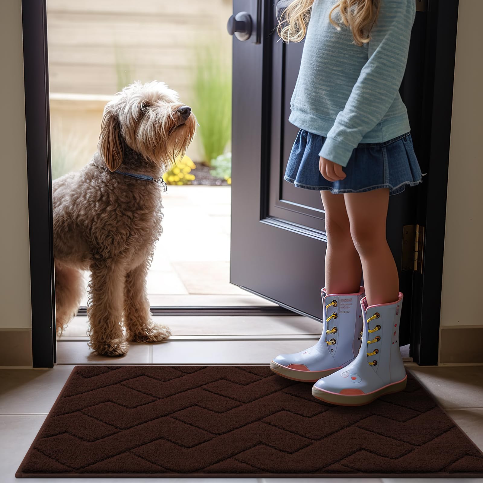 OLANLY Indoor Door Mat, 32x20, Dirt Resistant and Absorbent, Sturdy Non-Slip Rubber Backing, Easy to Clean, Washable Low-Profile Doormat for Entryway, Grey