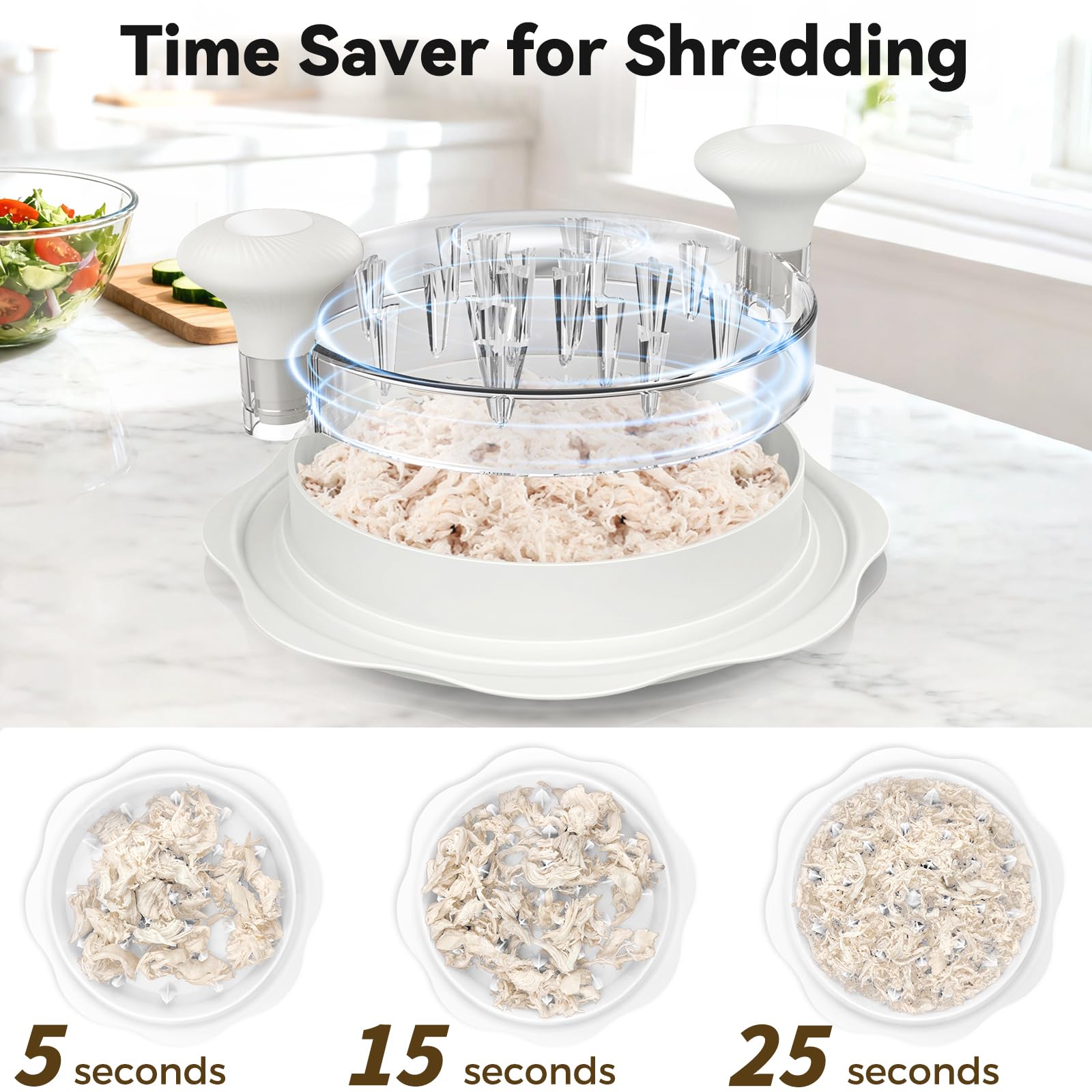 Ukeetap 10" Pro Chicken Shredder Tool Twist Large for Kitchen, BPA-Free Food-Safe Meat Grinder, Visible Chicken Breast Meat Shredder with Strong Anti-Slip Bottom & Ergonomic Handle, Black