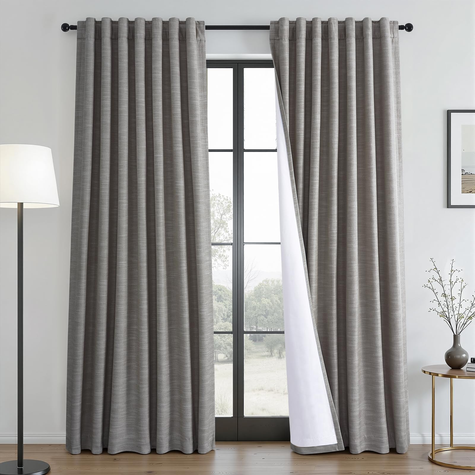 Topfinel 84 Inch Long Natural Blackout Curtains for Bedroom Livingroom, Farmhouse Back Tab Pinch Pleated Drapes for Track System,Neutral Linen Ambiance & Privacy Drapes Natural 52" W*84" L