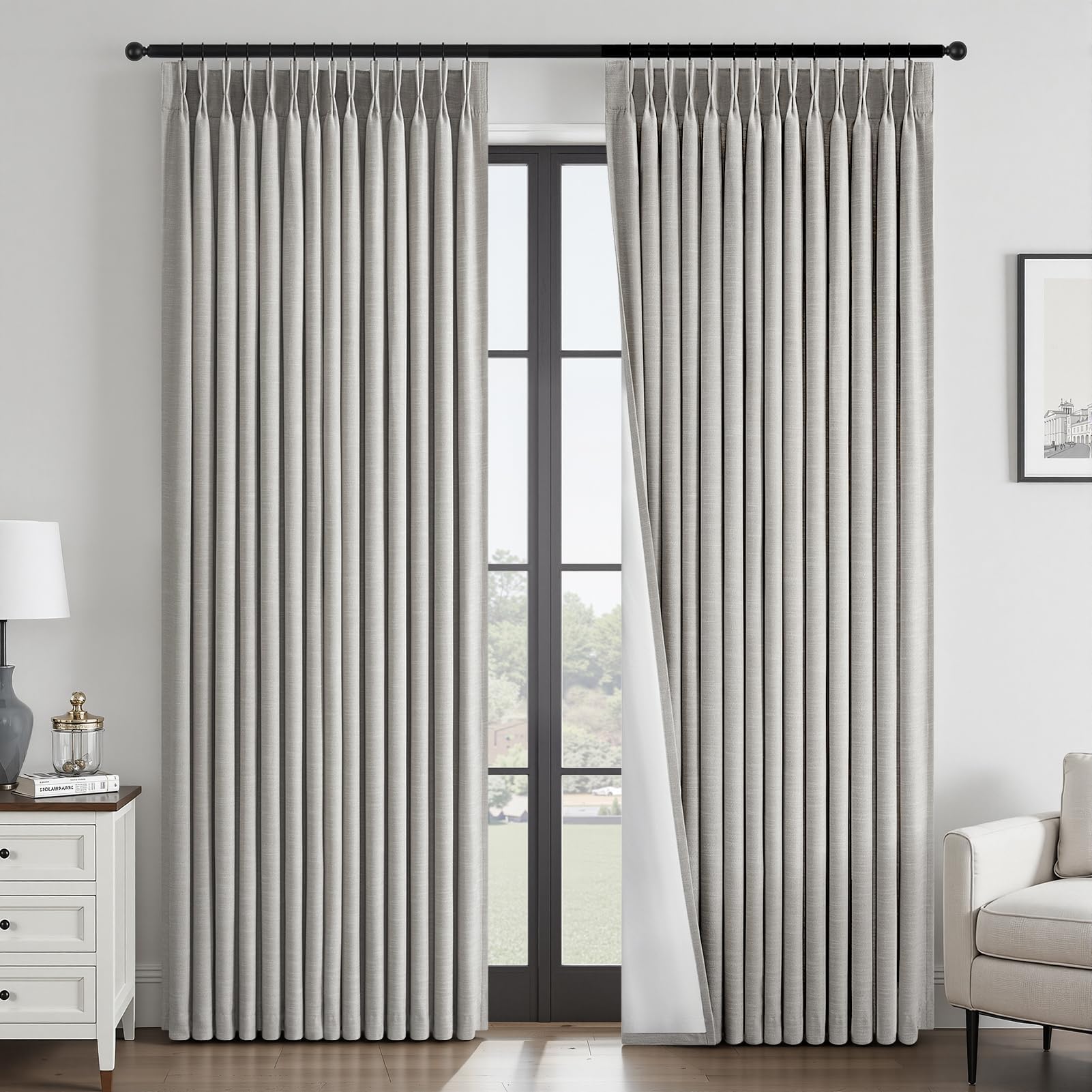Topfinel 84 Inch Long Natural Blackout Curtains for Bedroom Livingroom, Farmhouse Back Tab Pinch Pleated Drapes for Track System,Neutral Linen Ambiance & Privacy Drapes Natural 52" W*84" L