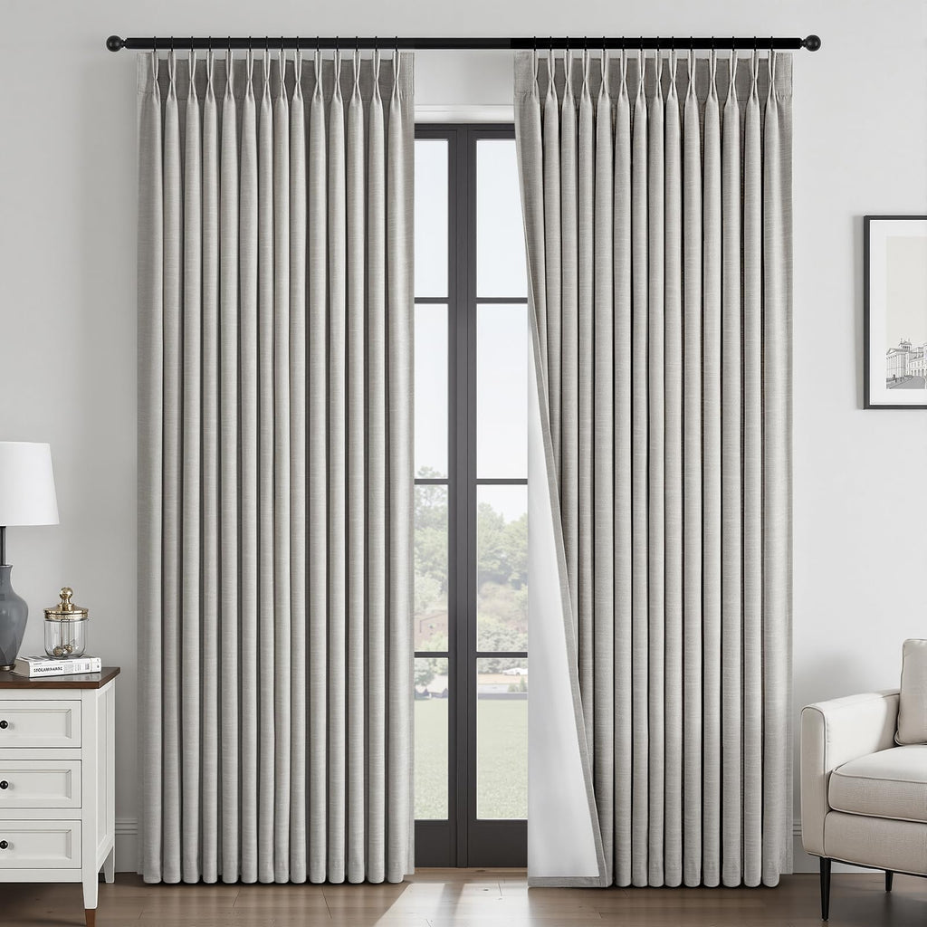 Topfinel 84 Inch Long Natural Blackout Curtains for Bedroom Livingroom, Farmhouse Back Tab Pinch Pleated Drapes for Track System,Neutral Linen Ambiance & Privacy Drapes Natural 52" W*84" L