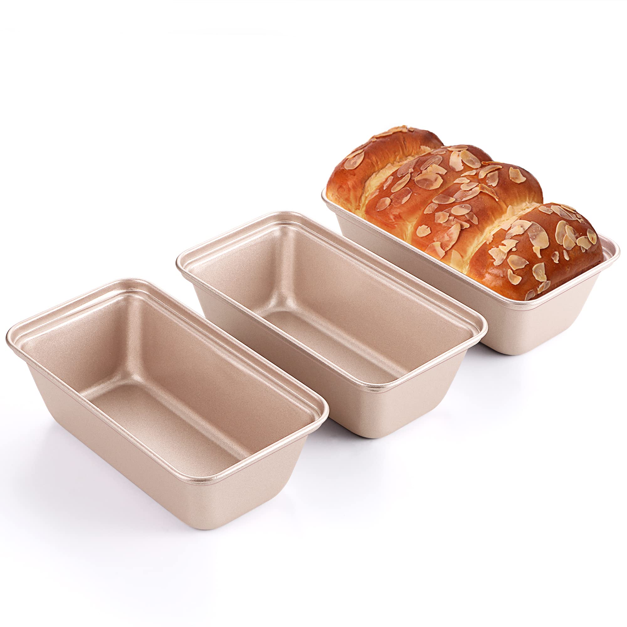 HONGBAKE Mini Loaf Pan for Baking Bread, 6 x 3.3 x 2 In Nonstick Small Banana Bread Tins Set of 3, Tiny Carbon Steel Meatloaf Pan - Dark Grey