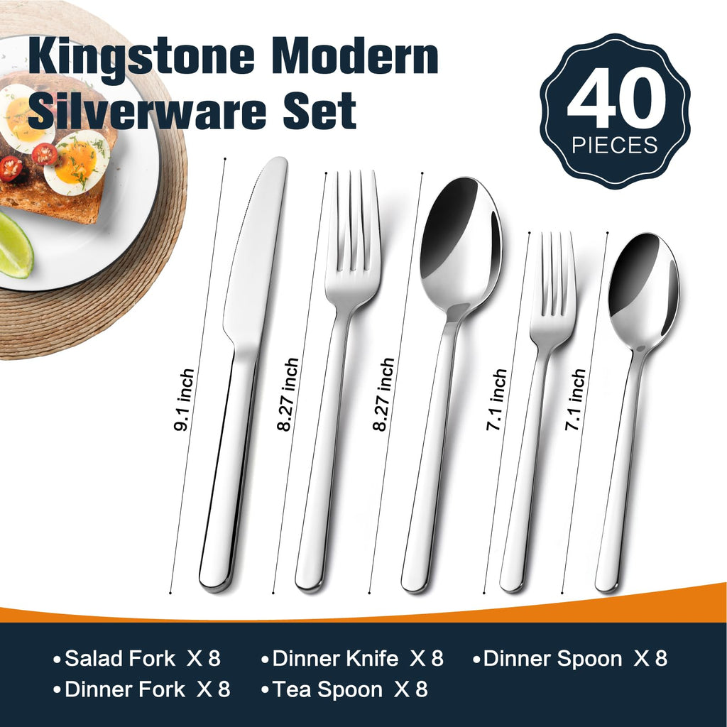 KINGSTONE Forged 30-Piece Silverware Set, Matte Flatware Set for 6, 18/10 Stainless Steel Silverware Utensils Set Dishwasher Safe (Matte Silver)