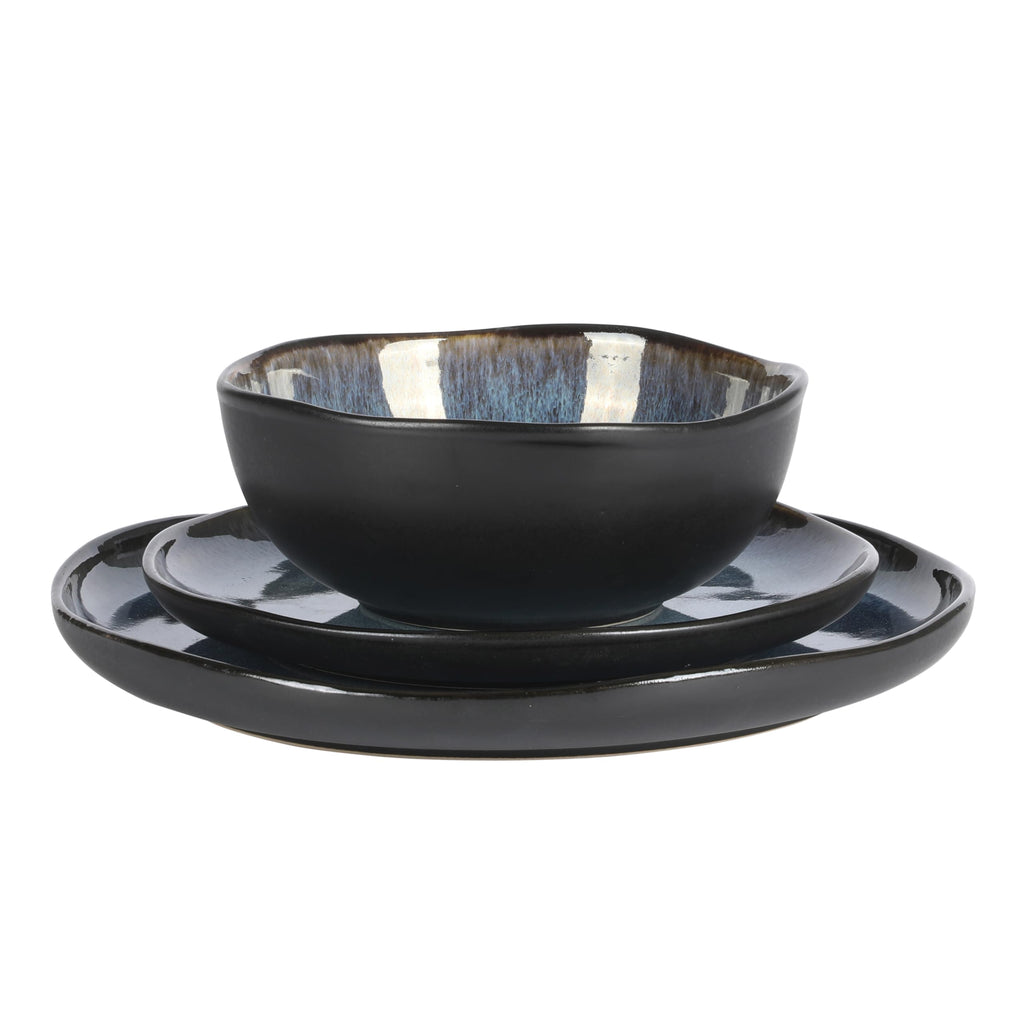Gibson Elite Soho Lounge Square 16-Piece Dinnerware Set, Service for 4, Reactive Glaze Stoneware Plates and Bowls, Modern Dishes, Microwave & Dishwasher Safe – Red and Black