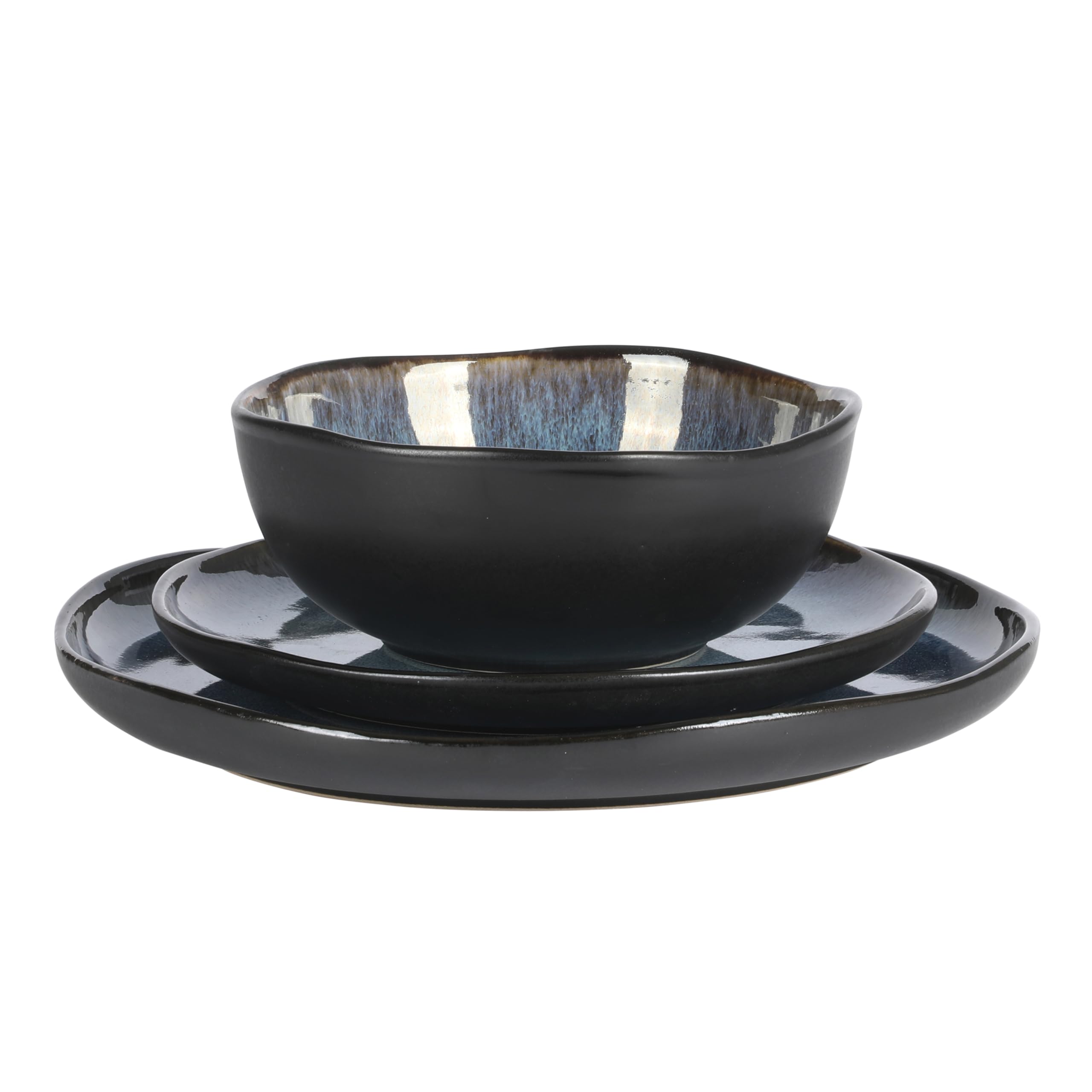 Gibson Elite Soho Lounge Square 16-Piece Dinnerware Set, Service for 4, Reactive Glaze Stoneware Plates and Bowls, Modern Dishes, Microwave & Dishwasher Safe – Red and Black