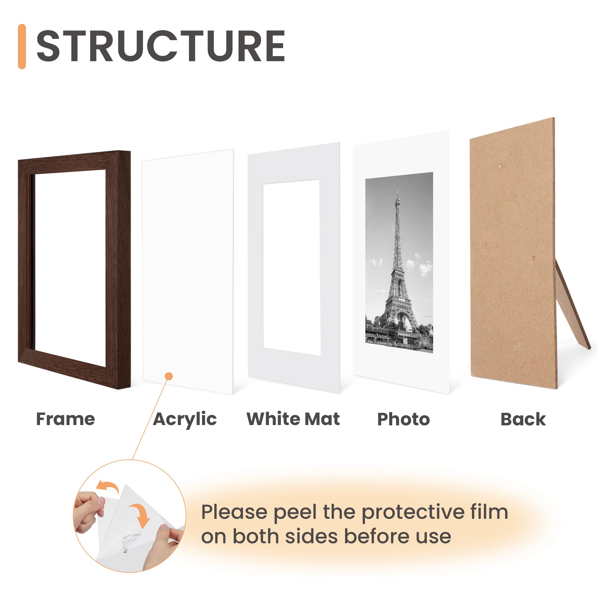 upsimples 5x7 Picture Frame Set of 10, Display Pictures 4x6 with Mat or 5x7 Without, Multi Photo Frames Collage for Wall or Tabletop Display, Black