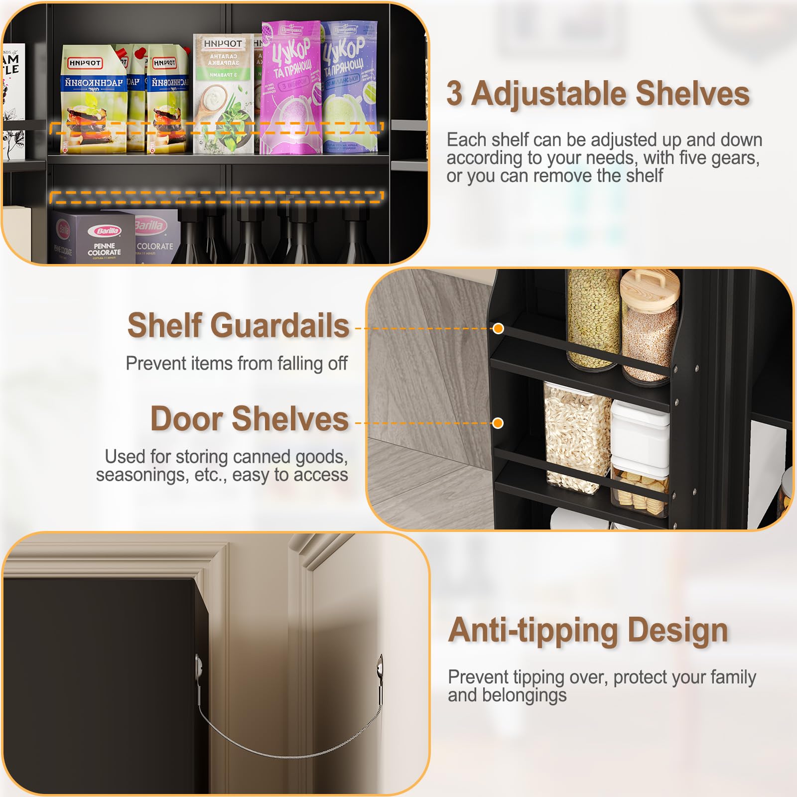 GAIOUS Metal Pantry Cabinet, Kitchen Pantry Storage Cabinets with 2 Door and 3 Adjustable Shelves, White Kitchen Pantry Cabinet, Freestanding Cupboard for Dining Room Living Room Bathroom