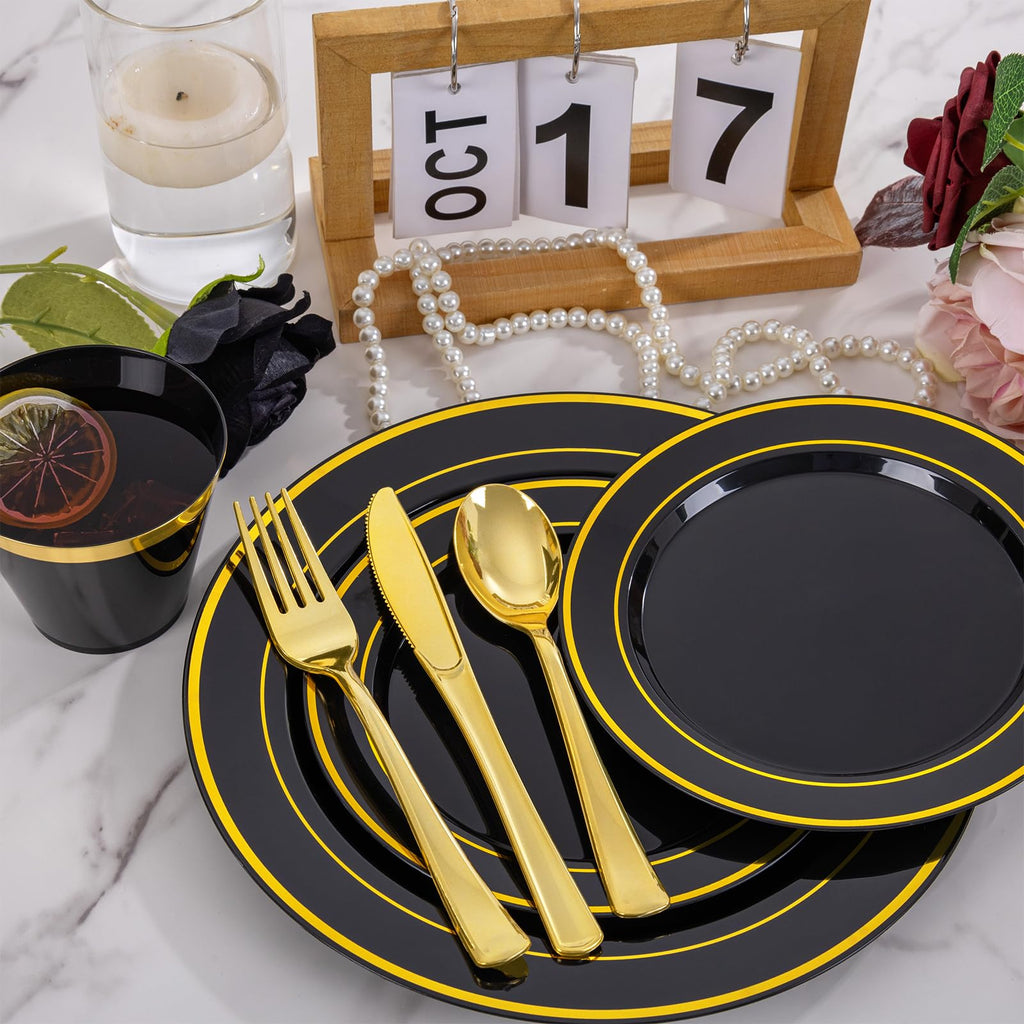 WELLIFE 600 PCS Silver Disposable Dinnerware Set for 100 Guests, Wedding Reception Plates & Silver Plastic Tableware, Dinner & Salad Plates, Cups, Forks, Knives & Spoons for Weddings & Elegant Events