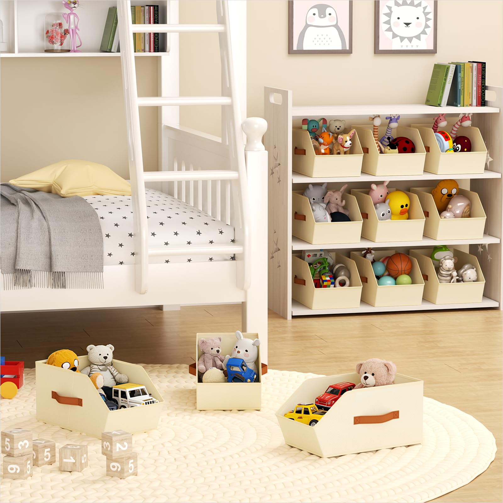 Homsorout Fabric Closet Storage Cubes - 6 Pack Square Storage Bins with Dual Handles for Clothes, Towels, Toys, Cube Storage Organizers for Bedroom, Nursery, Shelves, Closet, Small Spaces, Beige