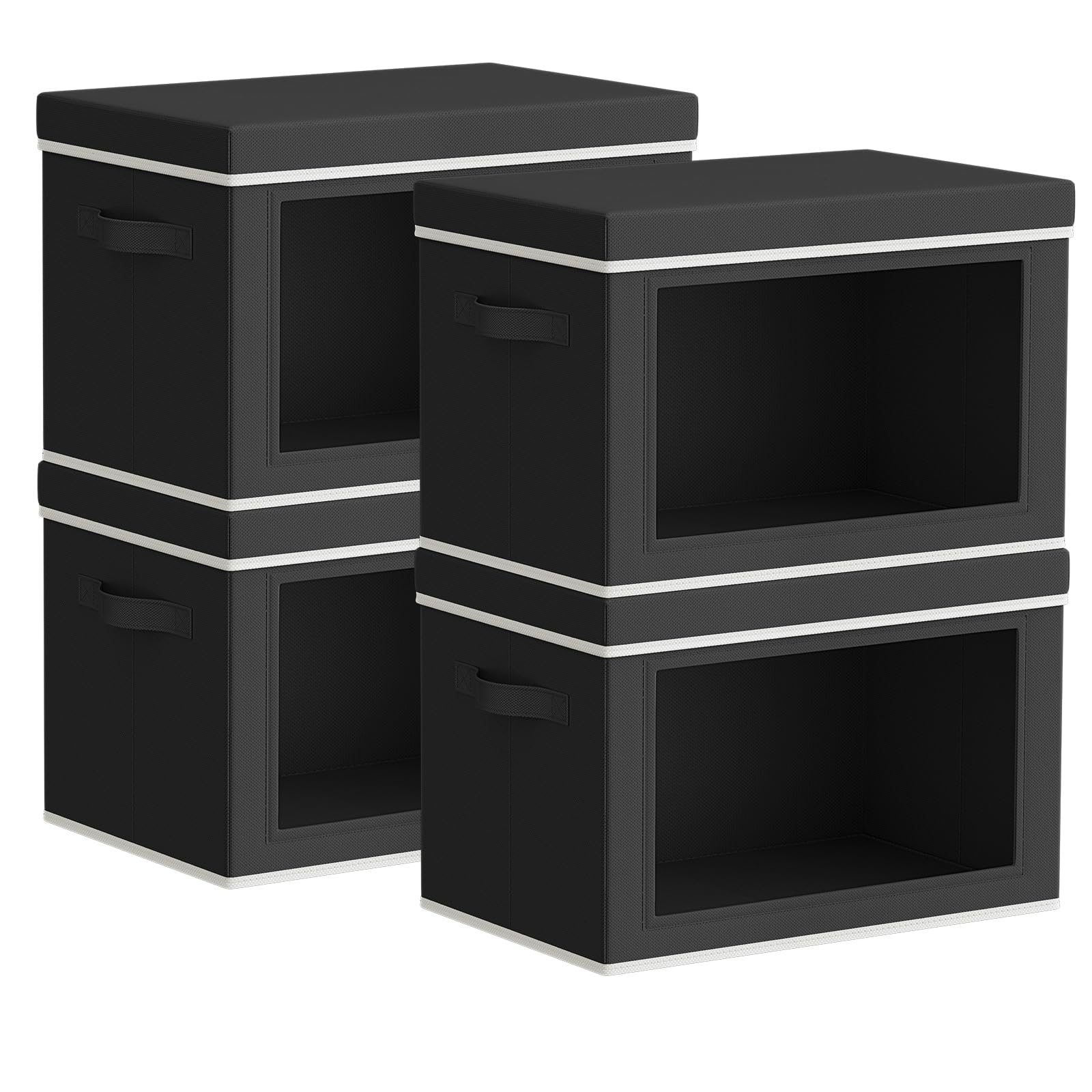 Homsorout Storage Bins with Lids - Fabric Closet Storage Bins with Window, Collapsible Baskets for Shelves 4 Pack, Home Decorative Boxes for Clothes, Closet, Office, Grey