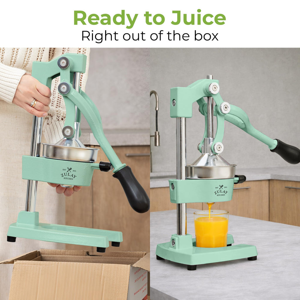 Zulay Kitchen Cast Iron Juicer - Easy-to-Clean Heavy-Duty Manual Juicer, Professional Citrus Juicer - Stainless Steel Lemon Squeezer - Manual Citrus Press & Orange Squeezer - Orange Juicer (Black)