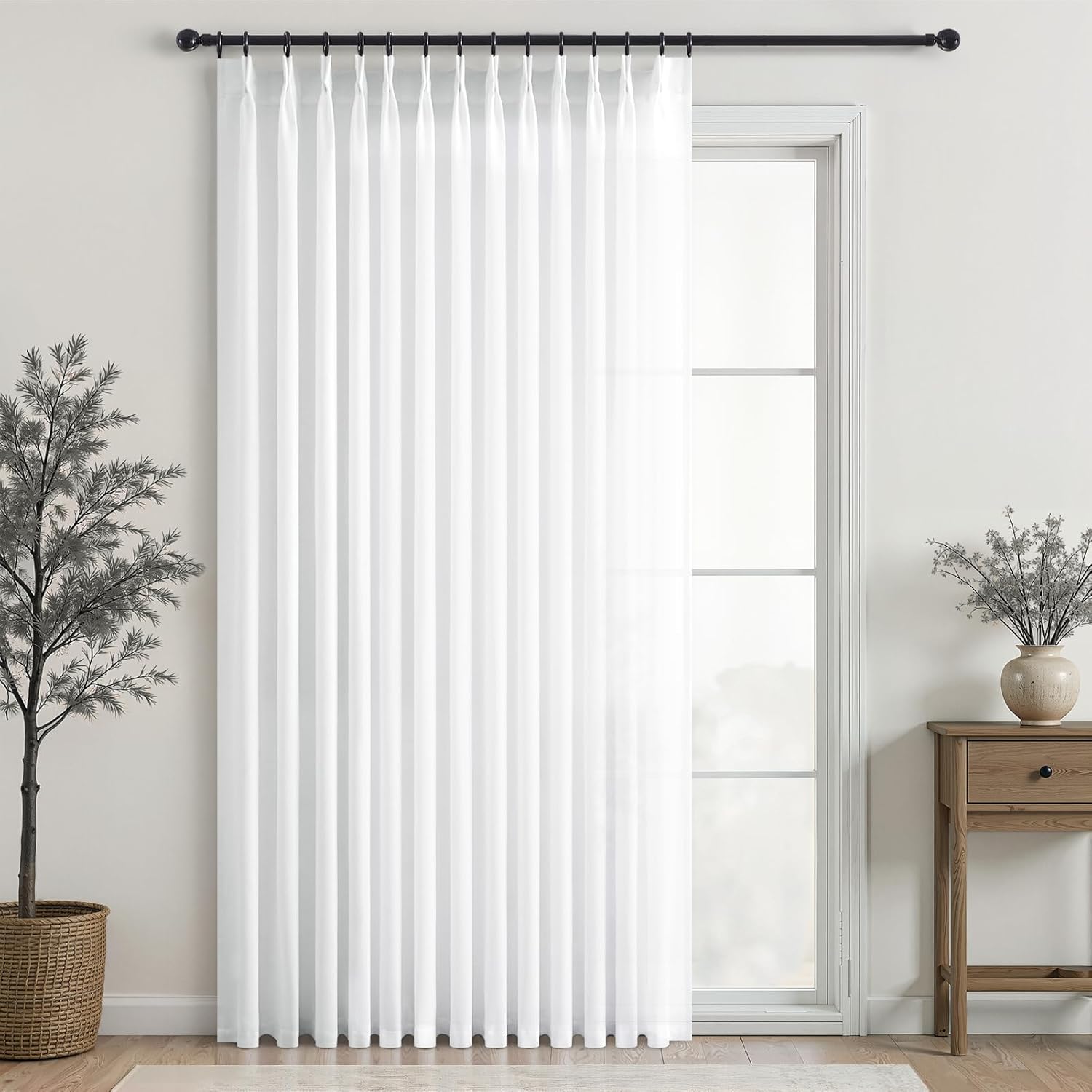 96 Inches Long Pleated Sheer Curtains,Dark Linen Blended Light Filtering Window Curtains 96 Length 2 Panels for Living Room Bedroom Pinch Pleat Drapes with Hooks 2 Panels 40" Wx96 L,Light Brown