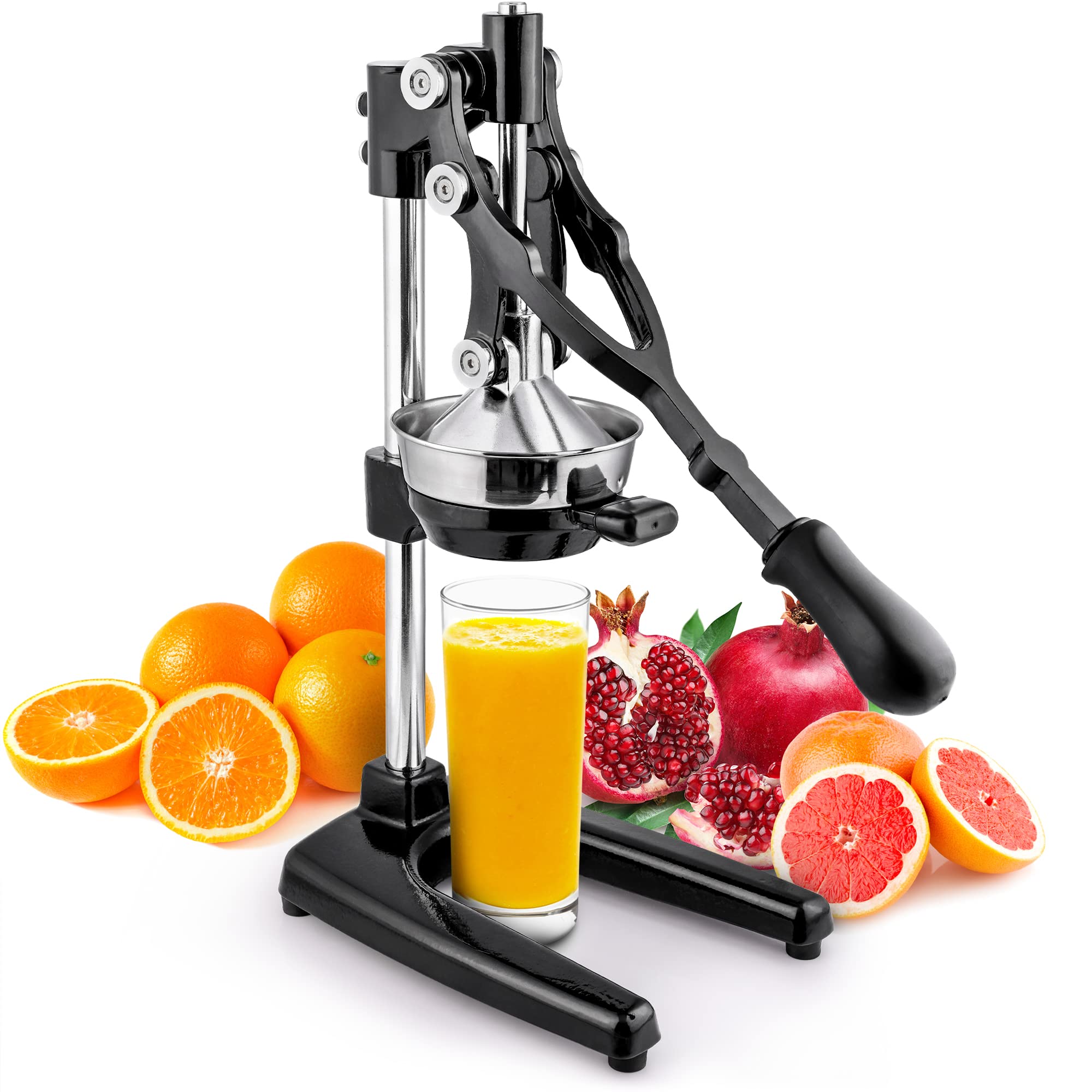 Zulay Kitchen Cast Iron Juicer - Easy-to-Clean Heavy-Duty Manual Juicer, Professional Citrus Juicer - Stainless Steel Lemon Squeezer - Manual Citrus Press & Orange Squeezer - Orange Juicer (Black)