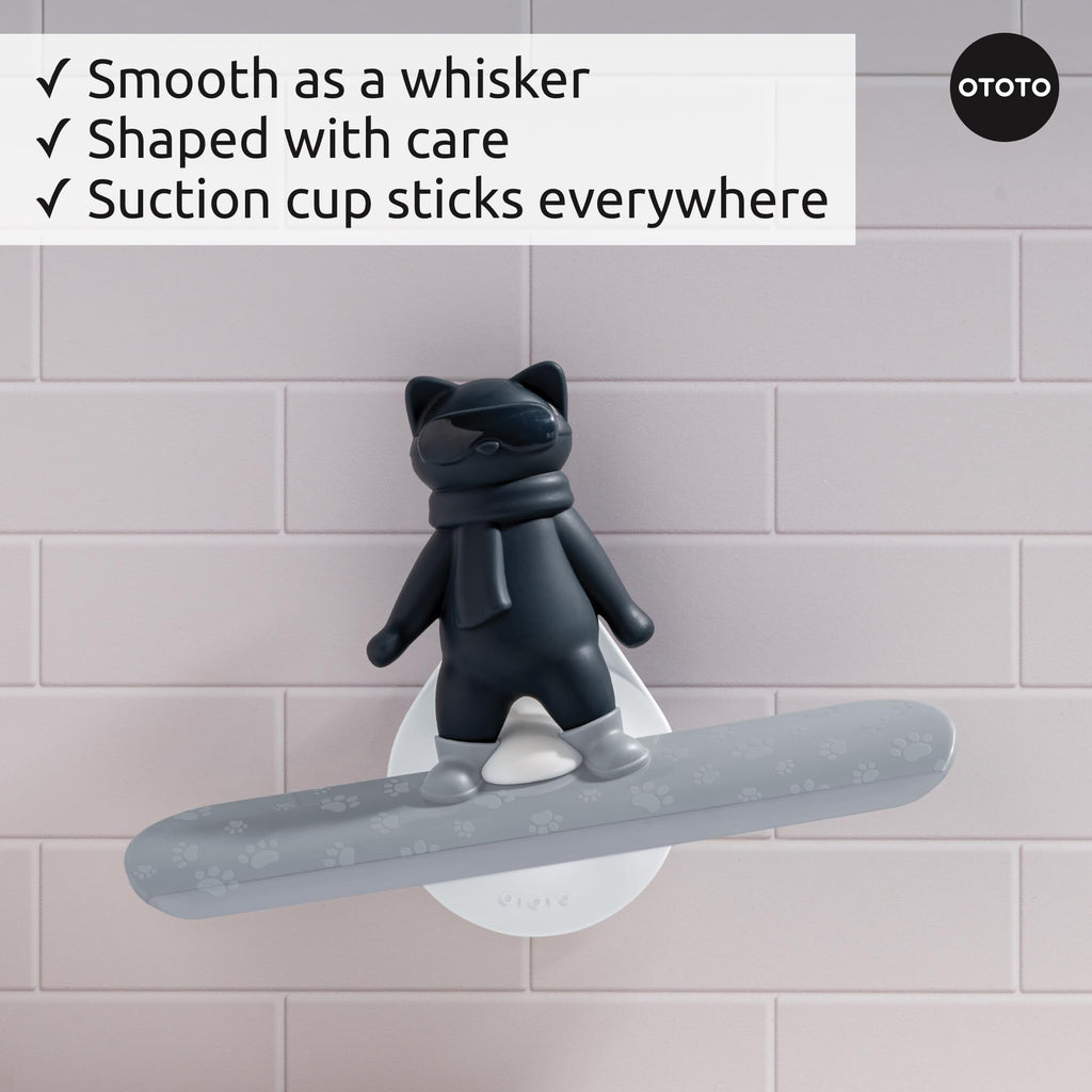 OTOTO Chill Cat Squeegee - Cute Kitchen Accessories, Cute Bathroom Decor, Black Bathroom Accessories, Shower Accessories, Shower Squeegee for Glass Doors, Small Bathroom Squeegee, Cat Gifts