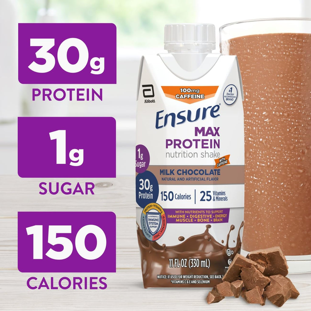 Ensure Max Protein Shake | French Vanilla | Ready to Drink | 30g Protein for Muscle Health | 1g Sugar, 4g Fiber | 11 fl oz, 12 Pack