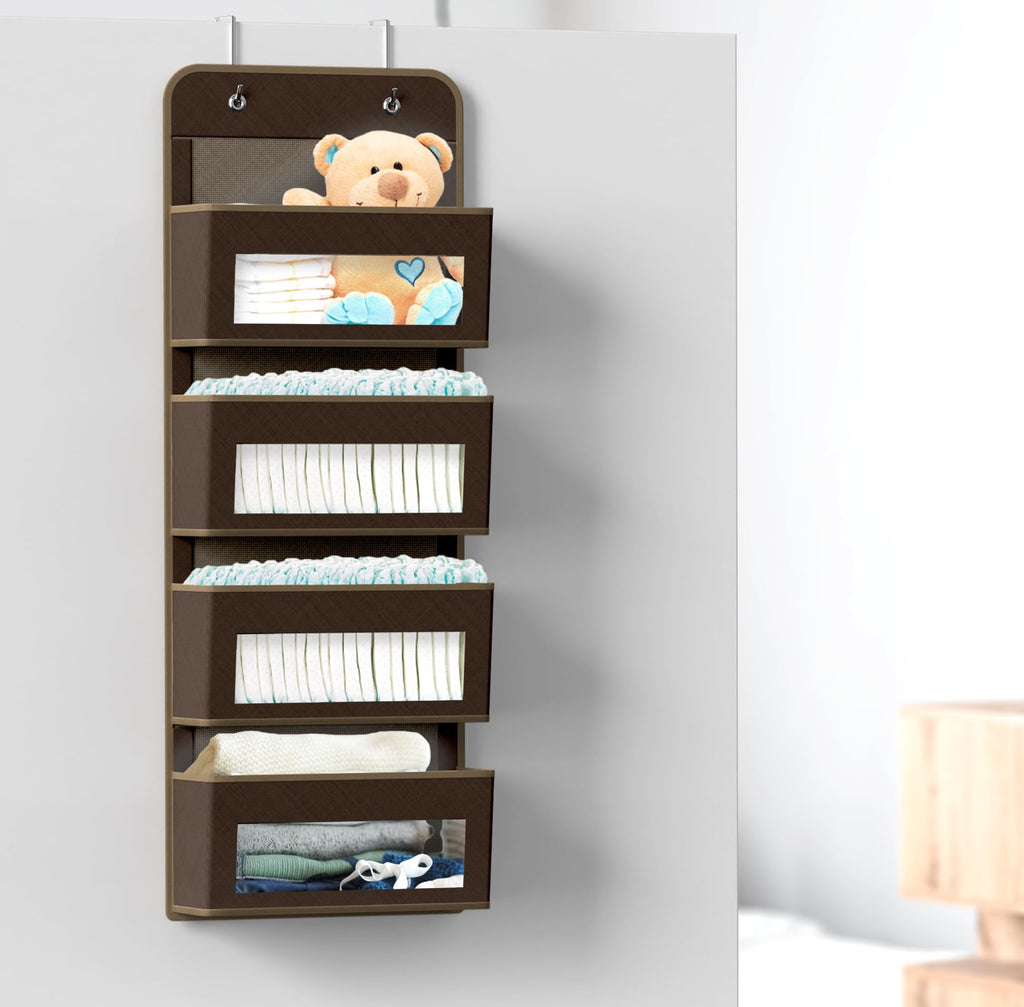 Simple Houseware 6 Clear Window Pocket Over Closet Door Storage Hanging Organizer for Bedroom, Bathroom, Pantry, Beige