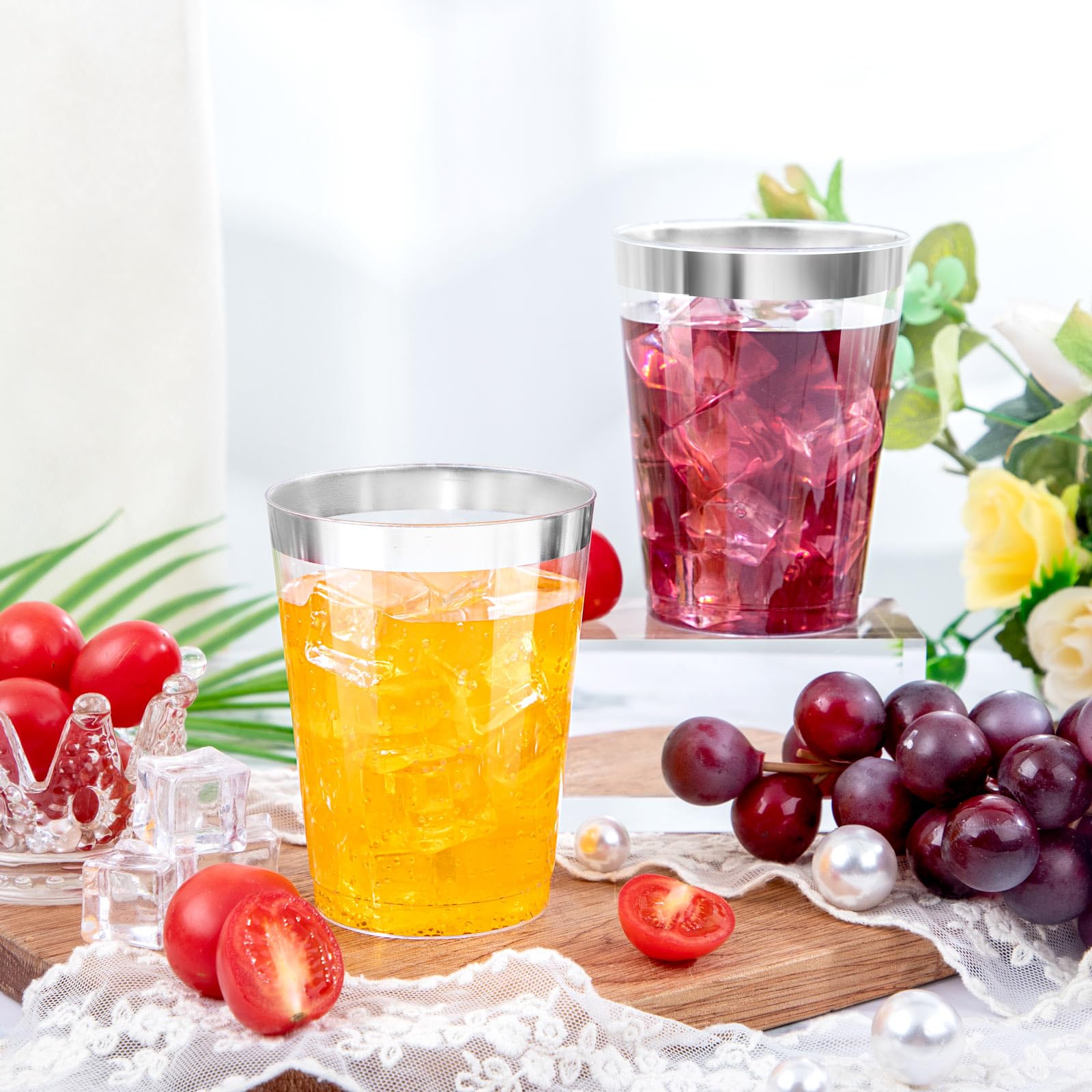 DaYammi 200 Pack Gold Plastic Cups 10 Oz Clear Cup Gold Rimmed Disposable Wine Glasses Fancy Disposable Party Cups Tumblers Drinking Cup Plastic Cocktail Glasses gold disposable cups for Party Wedding