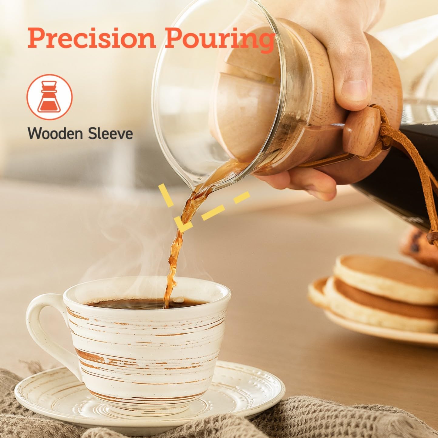 Cosori Pour Over Coffee Maker with Double Layer Stainless Steel Filter, 8-Cup, 34oz, Drip Coffee Maker, Coffee Dripper Brewer, High Heat Resistant Carafe, also for Camping, Hiking