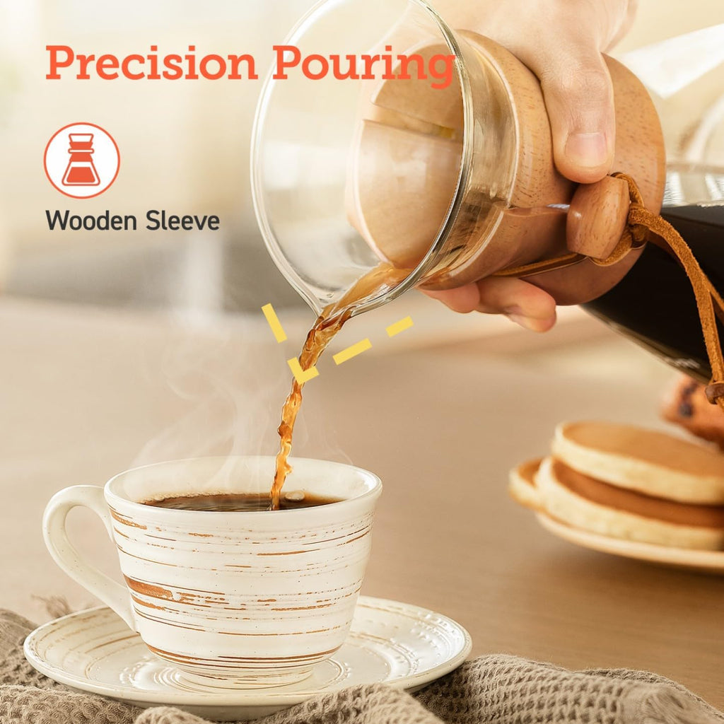 Cosori Pour Over Coffee Maker with Double Layer Stainless Steel Filter, 8-Cup, 34oz, Drip Coffee Maker, Coffee Dripper Brewer, High Heat Resistant Carafe, also for Camping, Hiking