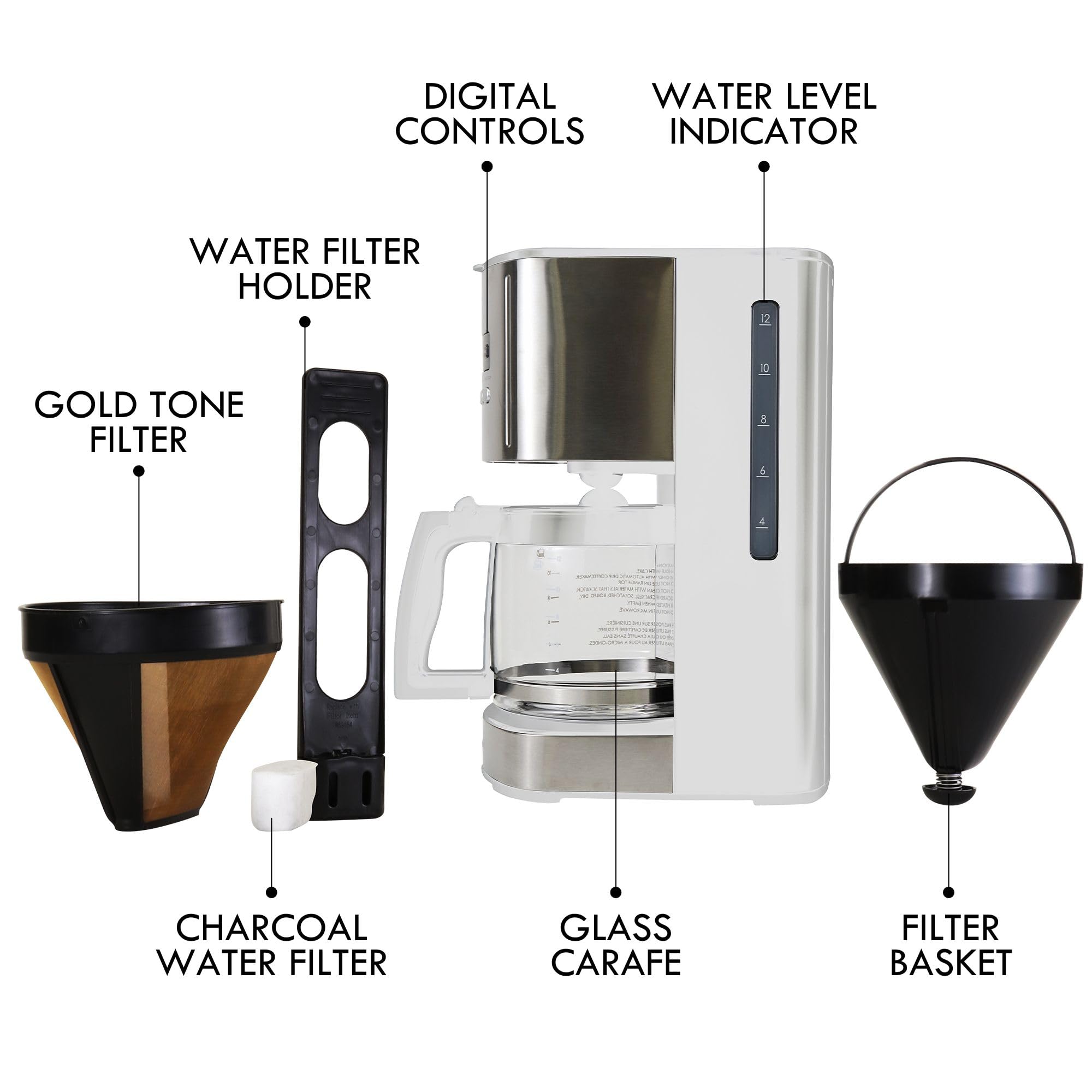 Kenmore Drip Coffee Maker - Programmable Cafe Machine With Glass Pot, Regular & Bold Brew, Auto Shut Off Large Water Reservoir, Reusable Filter, Kitchen Appliances For Cafeteria Barista, 12 Cup Black