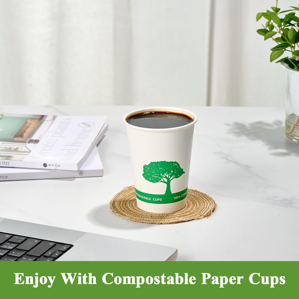 Vplus 400 Pack Compostable Paper Cups, 8 oz Paper Coffee Cups, Biodegradable Disposable Paper Cups, Eco-friendly Hot Drinking Cups for Party, Picnic,and Events