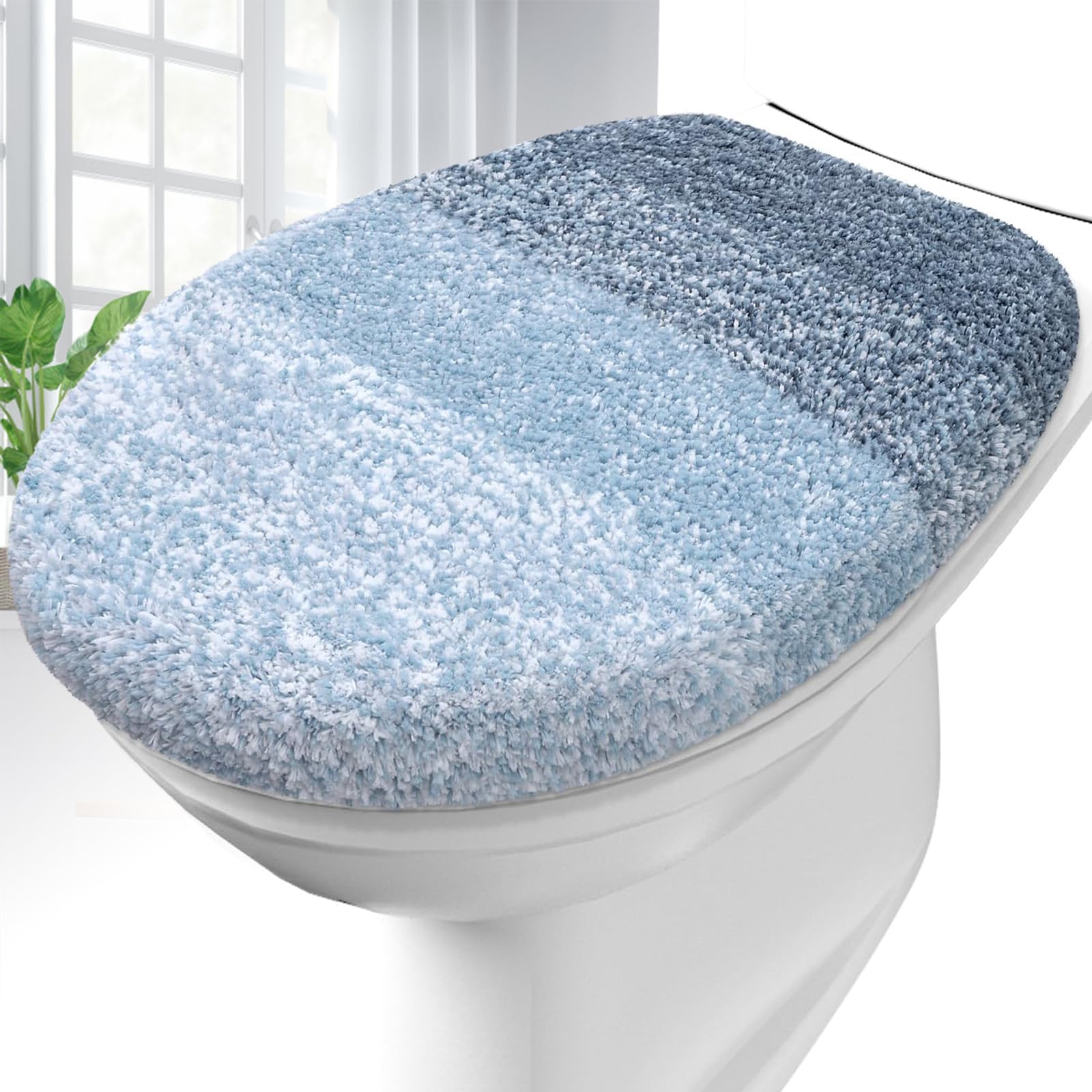 OLANLY Soft Microfiber Bathroom Toilet Lid Cover, Machine Washable Seat Covers, 17.5x15, Stays in Place Rubber Backing, Fits Most Round, Elongated and Oblong Lids, Accessories Decor, Gray