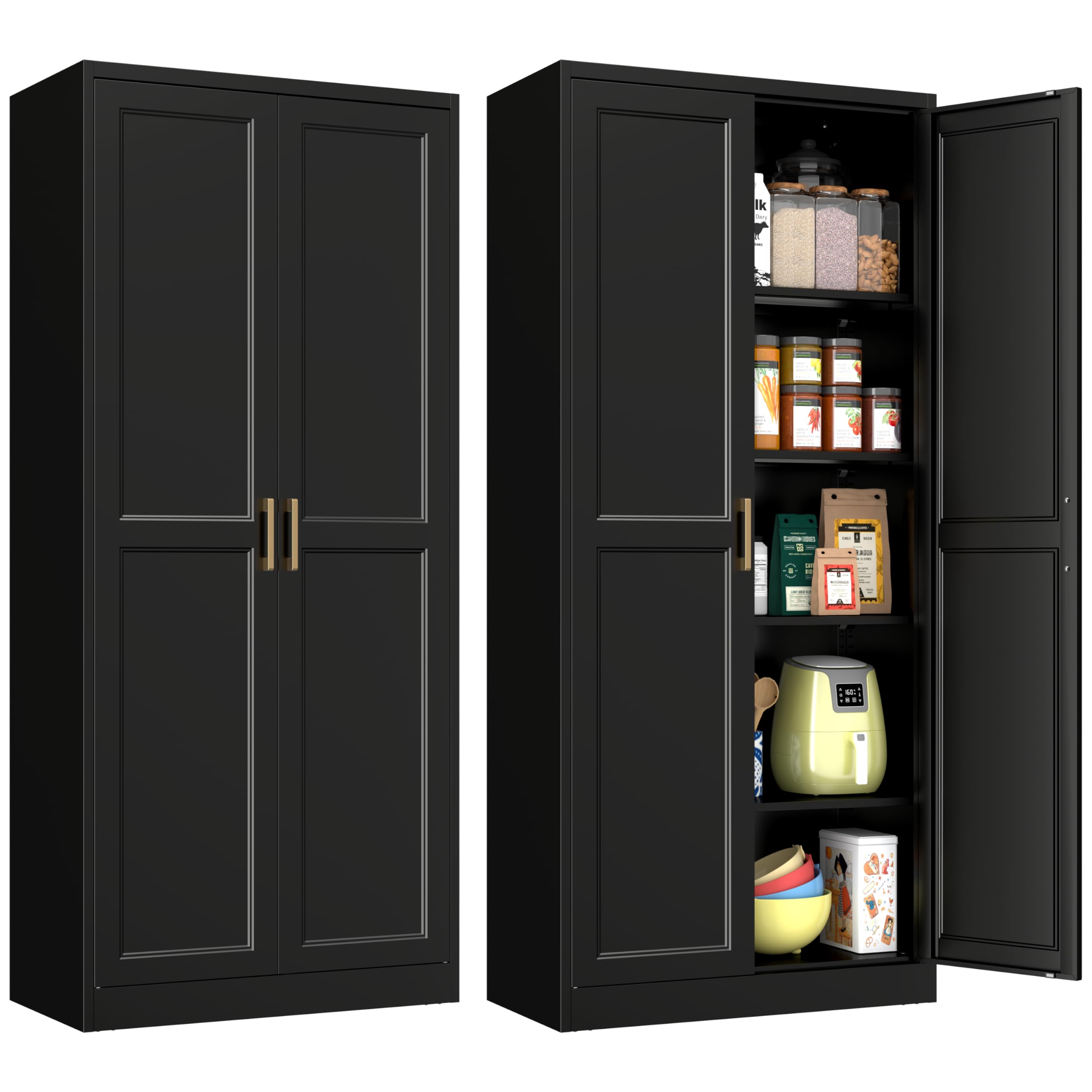 Polup White Kitchen Pantry Cabinet, 71 Inch Tall Metal Storage Cabinet with Doors and Shelves, Pantry Cabinets for Kitchen Storage, Freestanding Cupboard for Living, Dining Room, Assemble Required