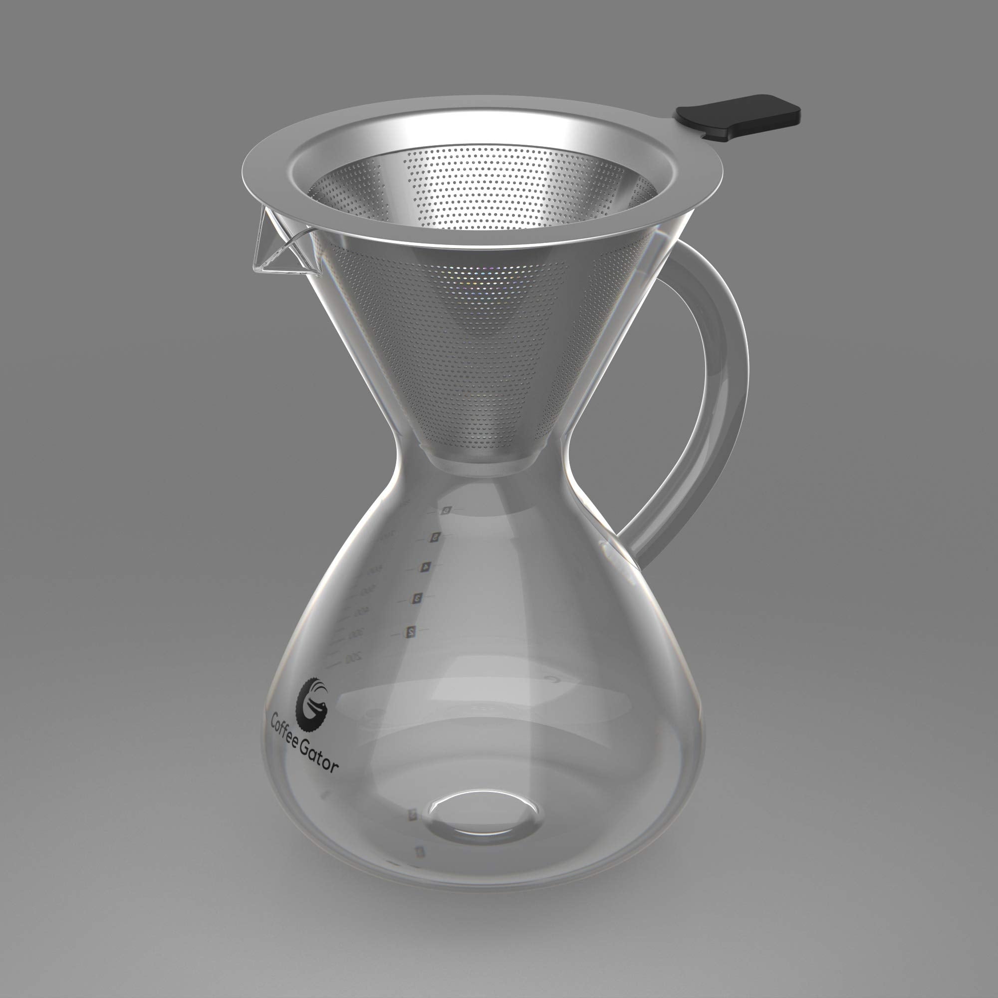 Coffee Gator Pour Over Coffee Maker - 27oz High Heat Borosilicate Glass with Reusable Stainless Steel Filter, Drip Coffee Brewer Dripper Set Carafe, 800ml Clear